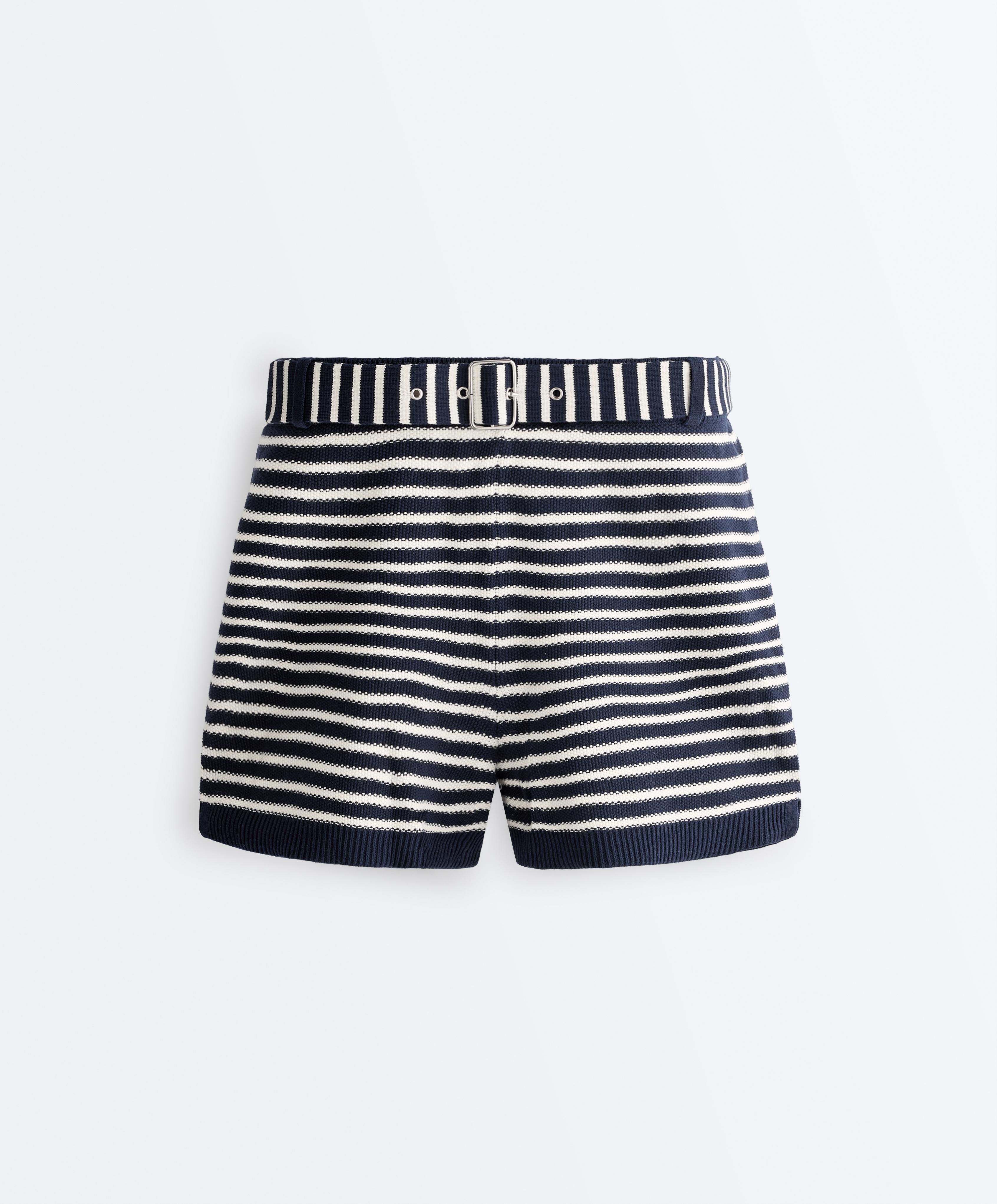 Short punto rayas con cinturón 100% algodon