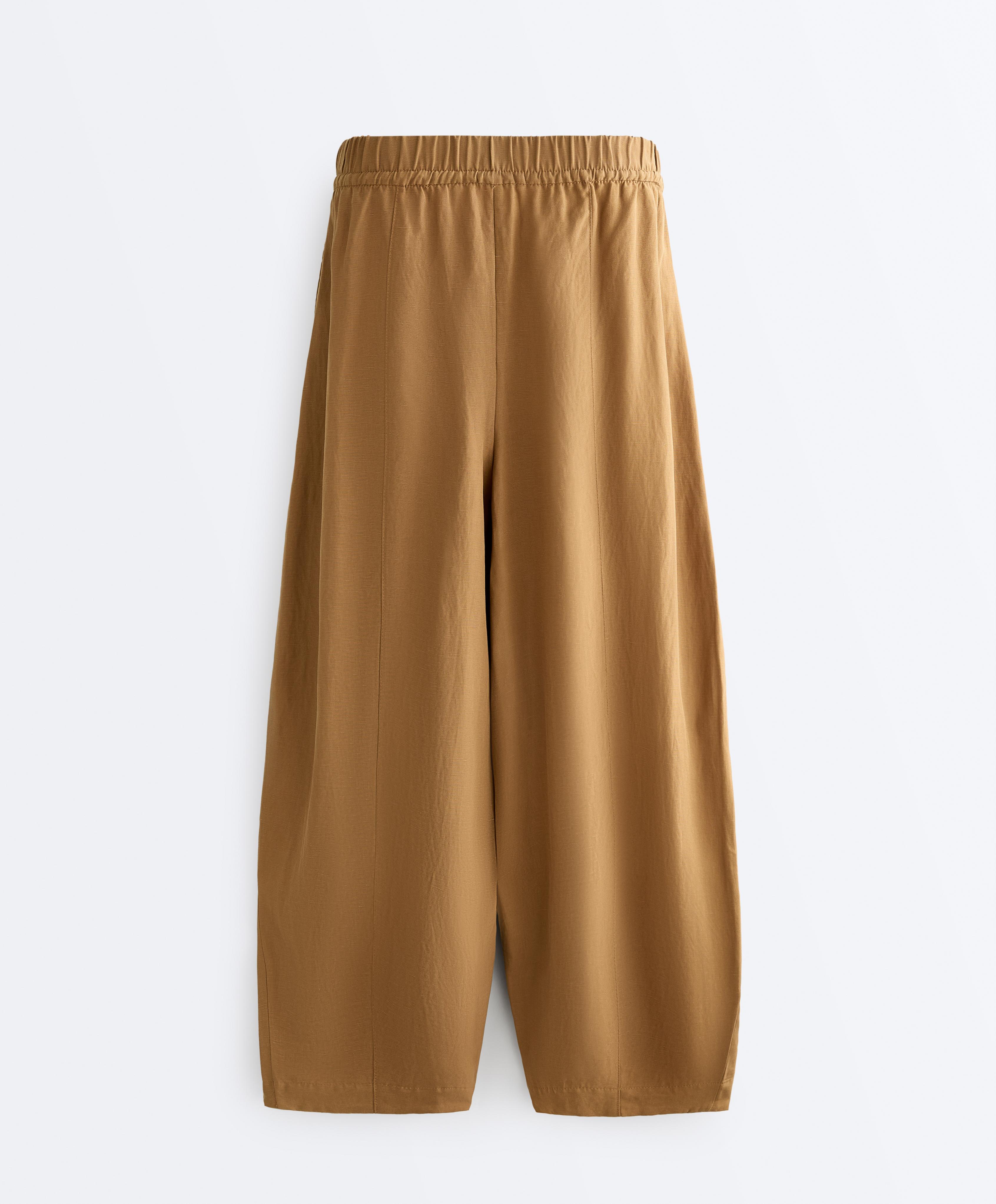 Balloon trousers lyocell blend and 24% linen with seams — COPPER