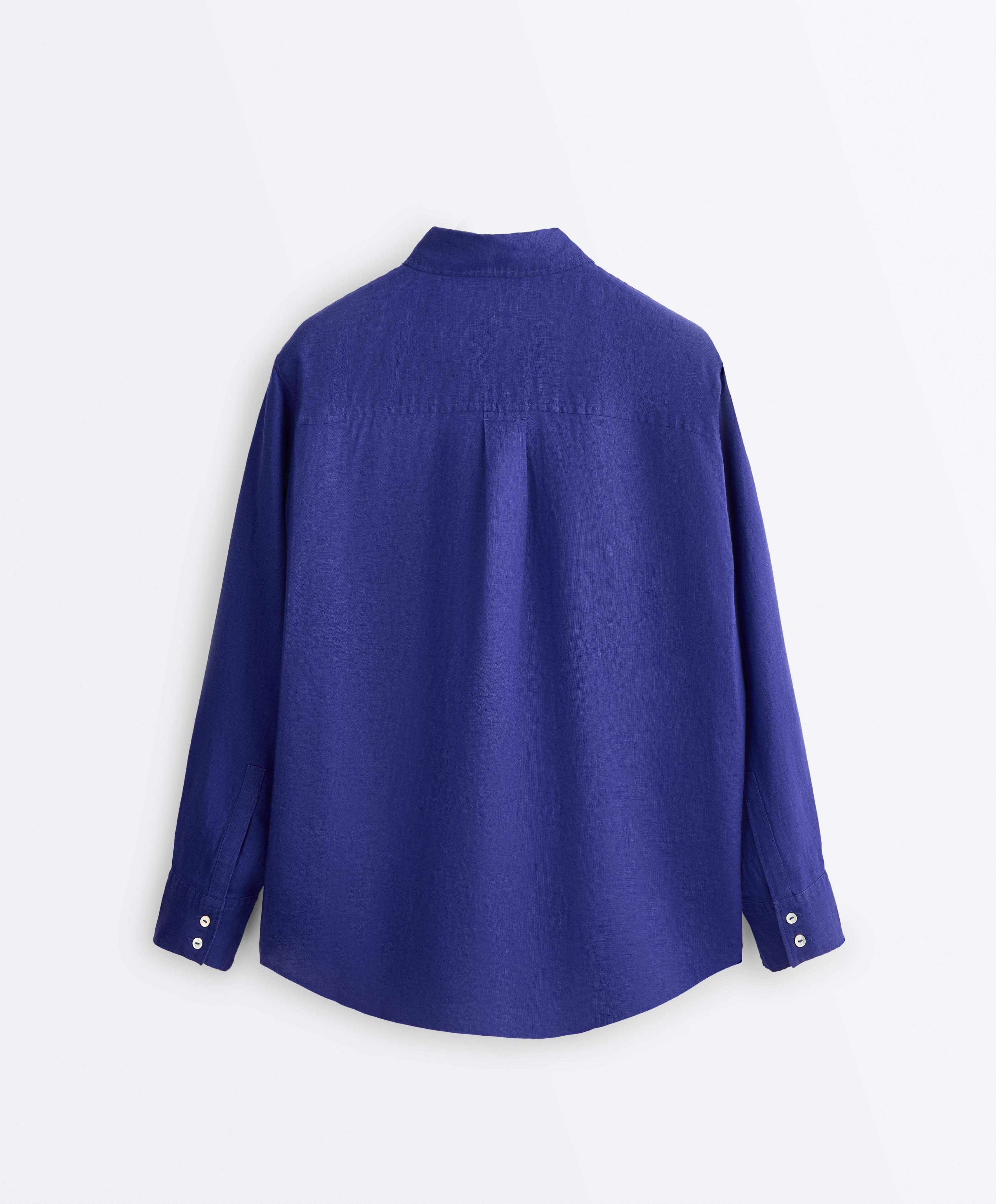 100% linen relaxed shirt — COBALT