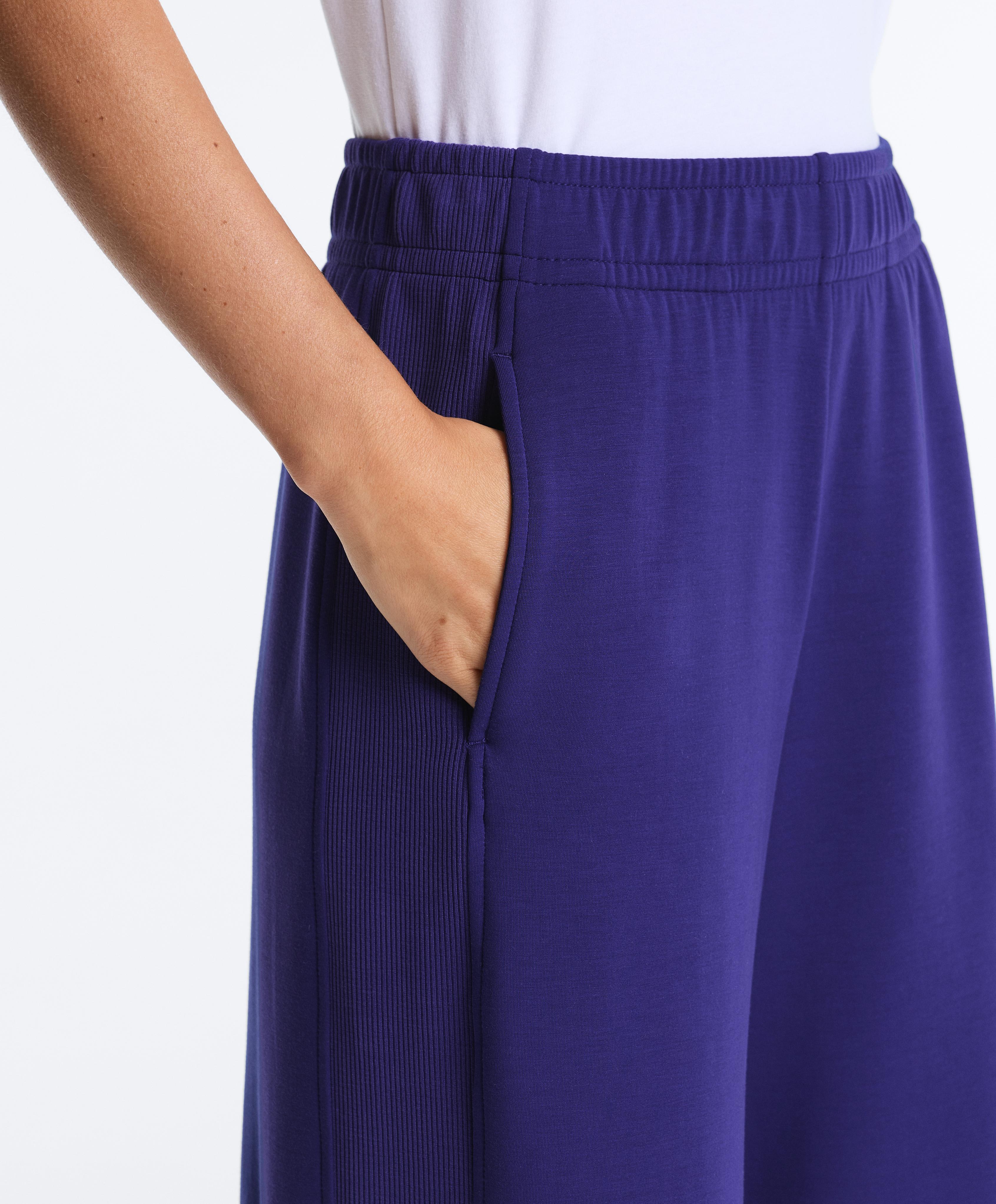 Wide-leg rib straight trousers with brushed modal — COBALT