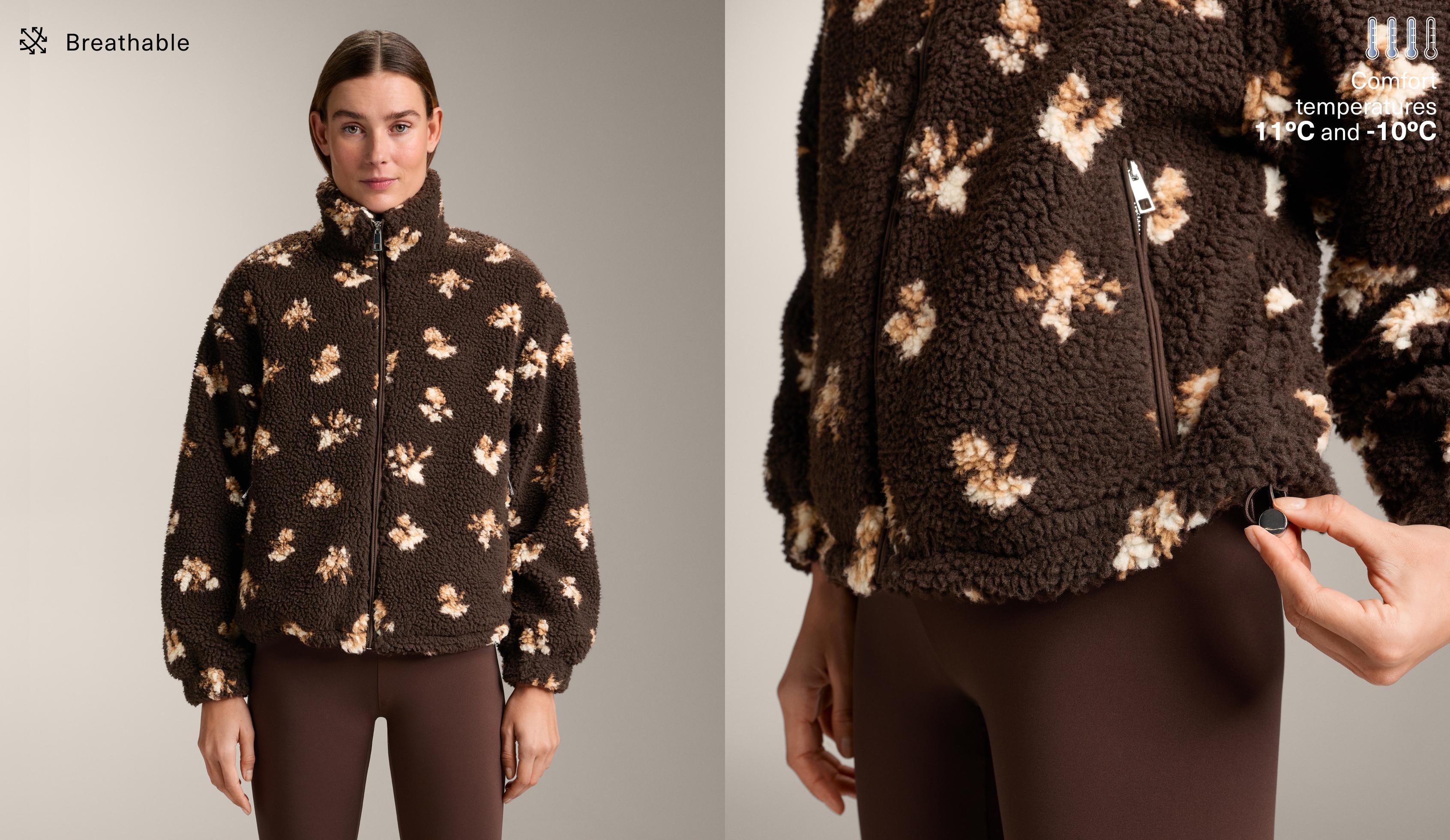 Faux-shearling floral print jacket — CLAY