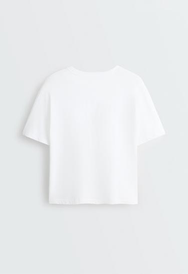 Boxy short-sleeved cotton blend T-shirt with slogan — WHITE  8