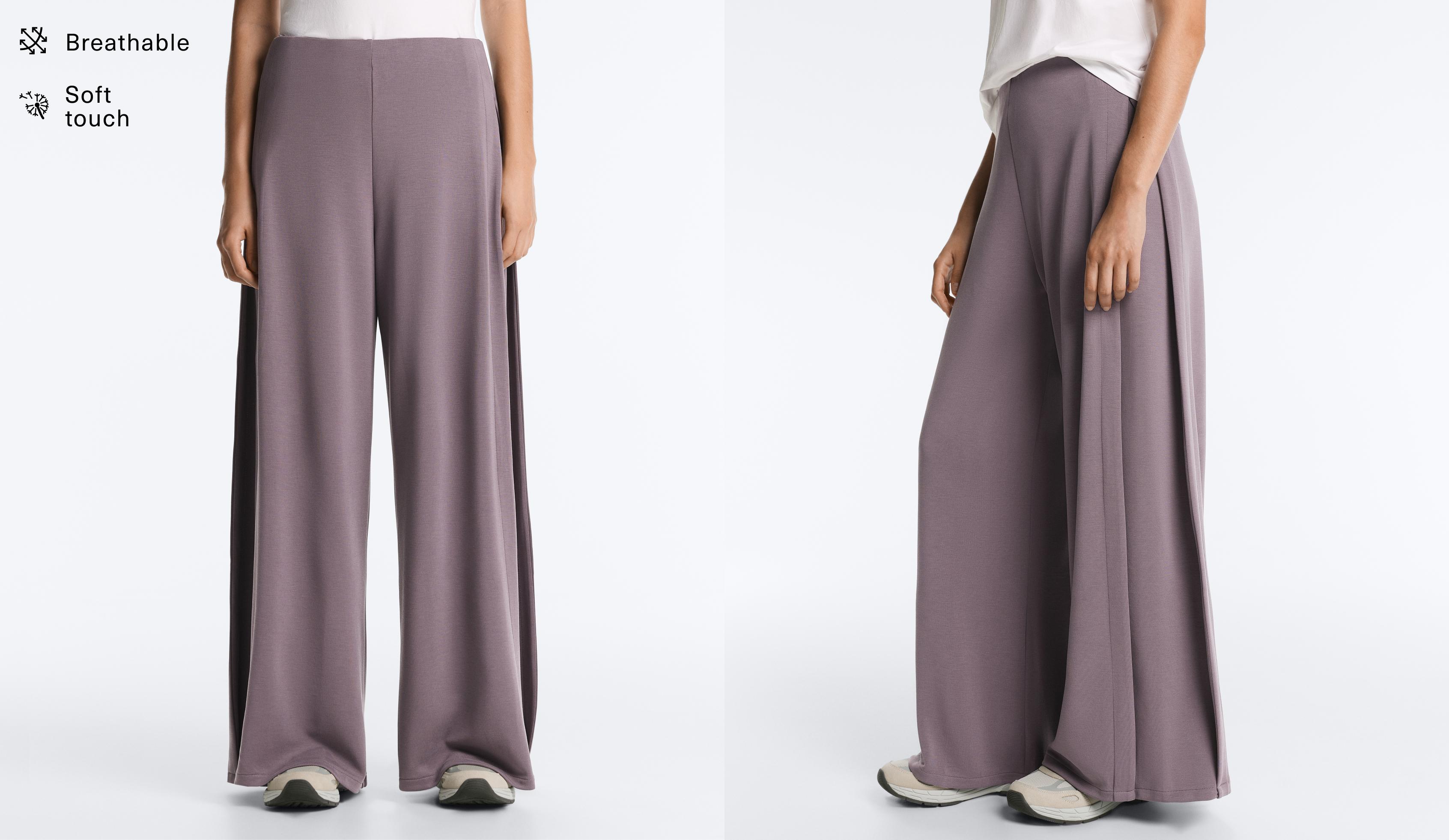Soft-touch wide-leg trousers with side pleat and modal — GREY-LILAC