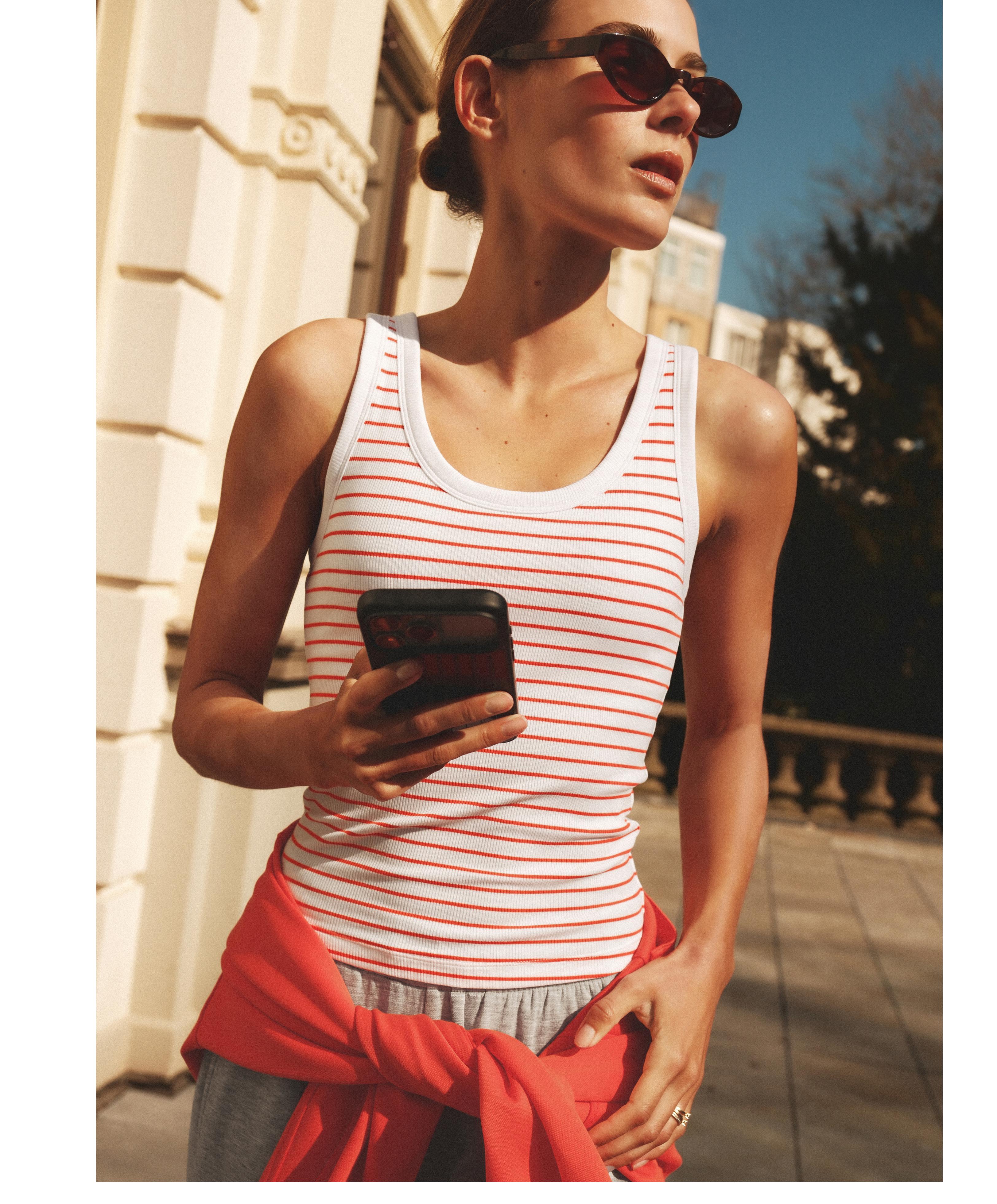 Long modal rib stripe tank top — BRIGHT ORANGE