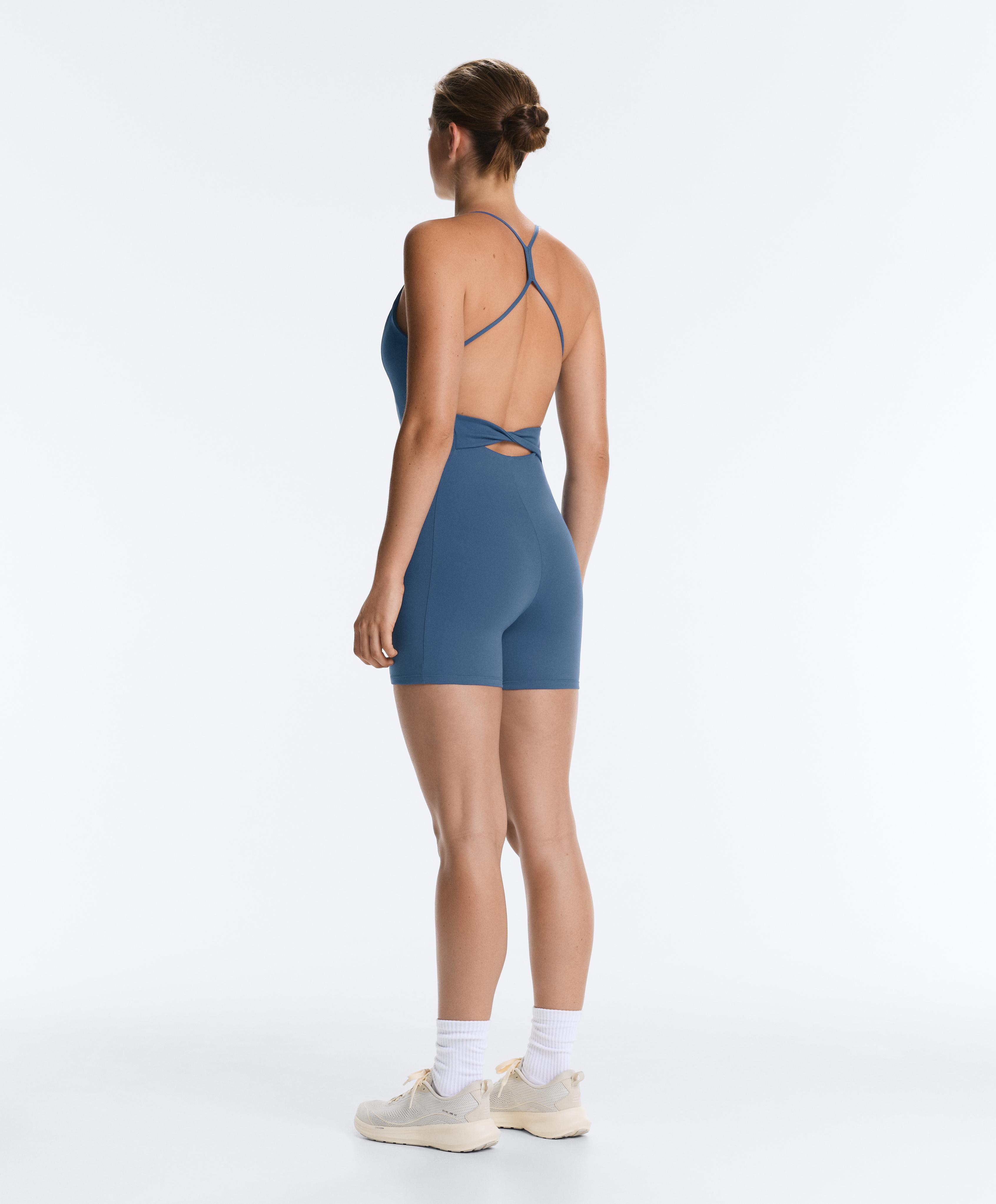 Comfortlux crossover strap short jumpsuit — MID GREY-BLUE