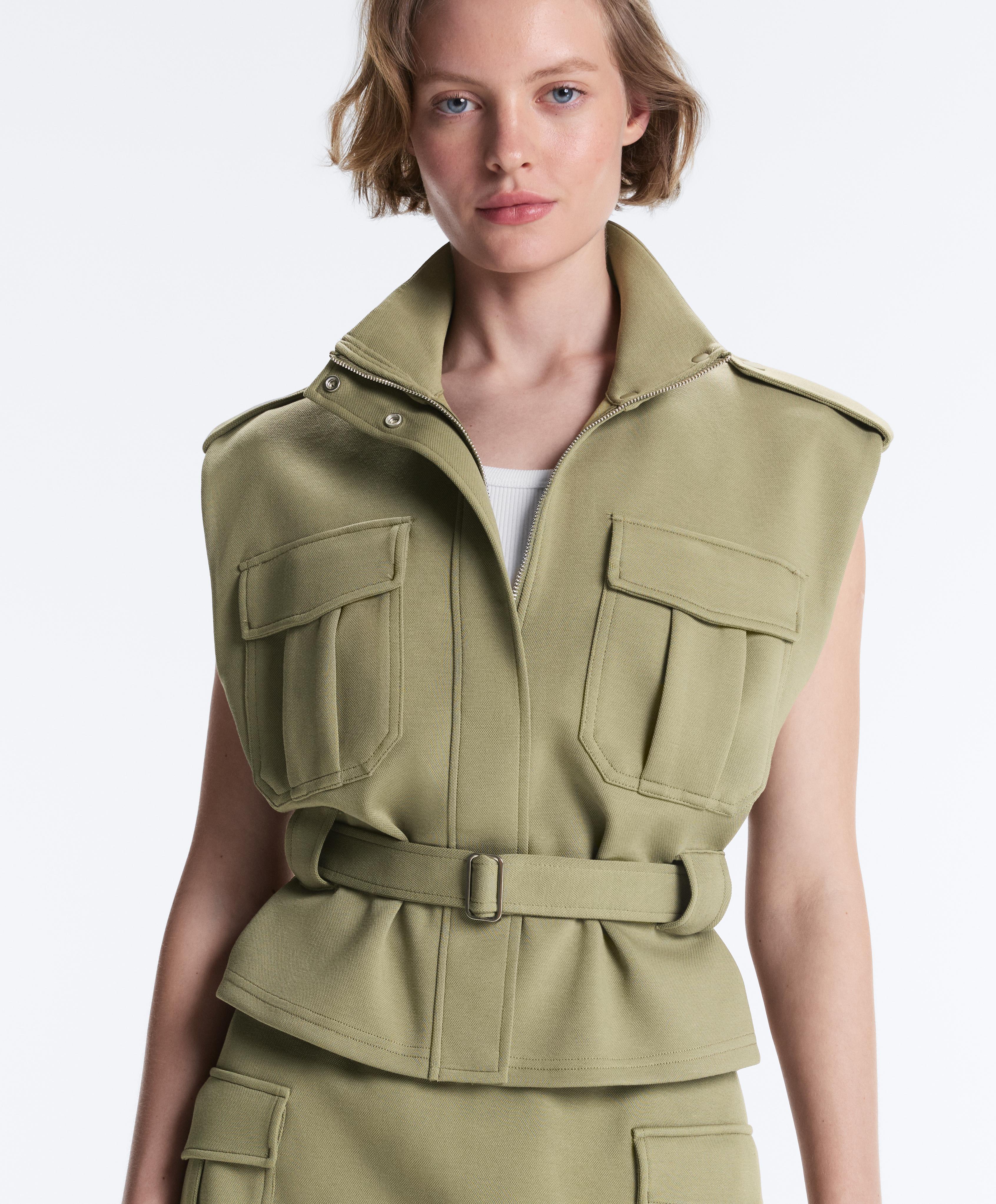 Utility piqué gilet with cotton belt — YELLOW GREEN