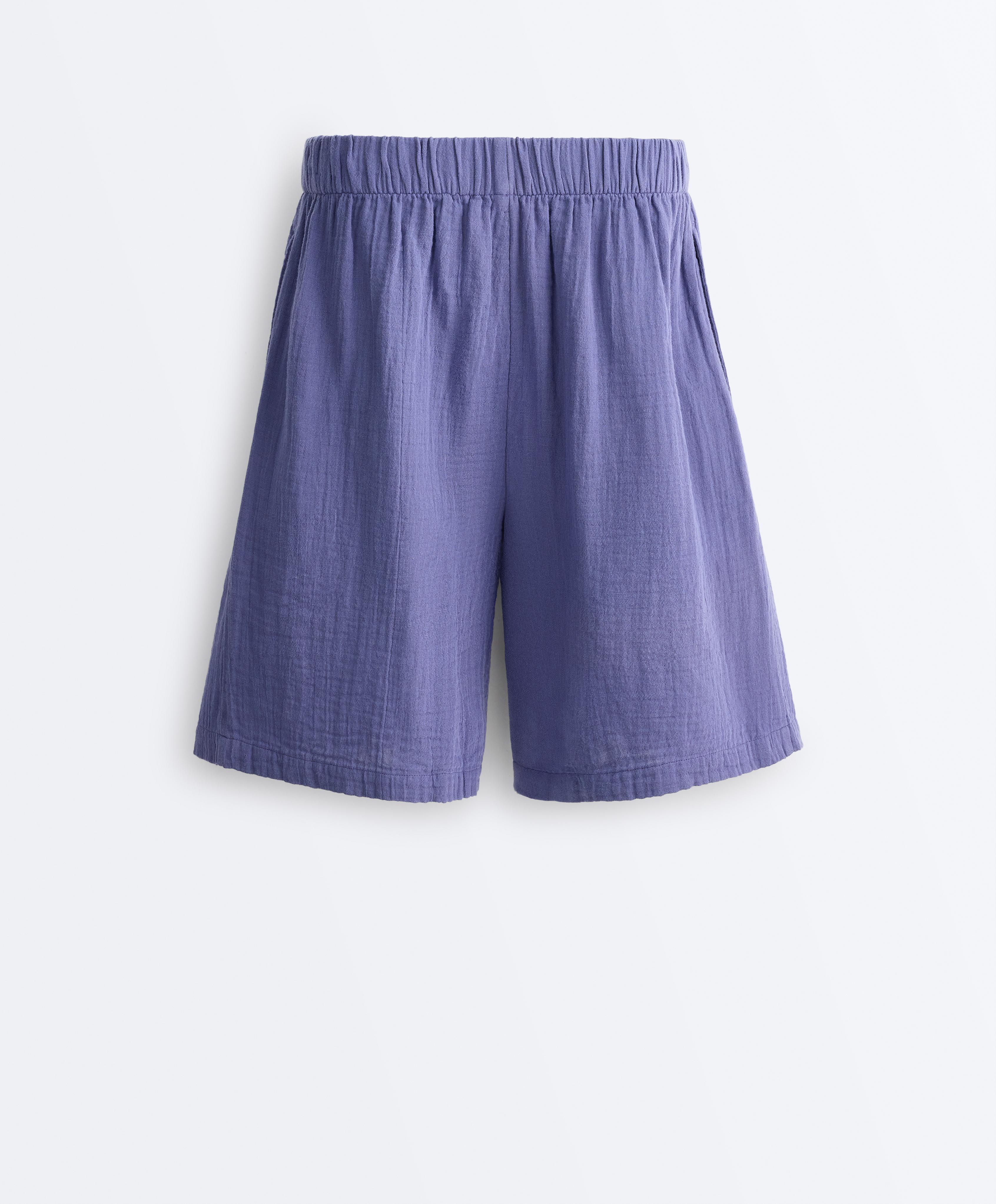 100% cotton gauze bermuda shorts — BLUEBERRY