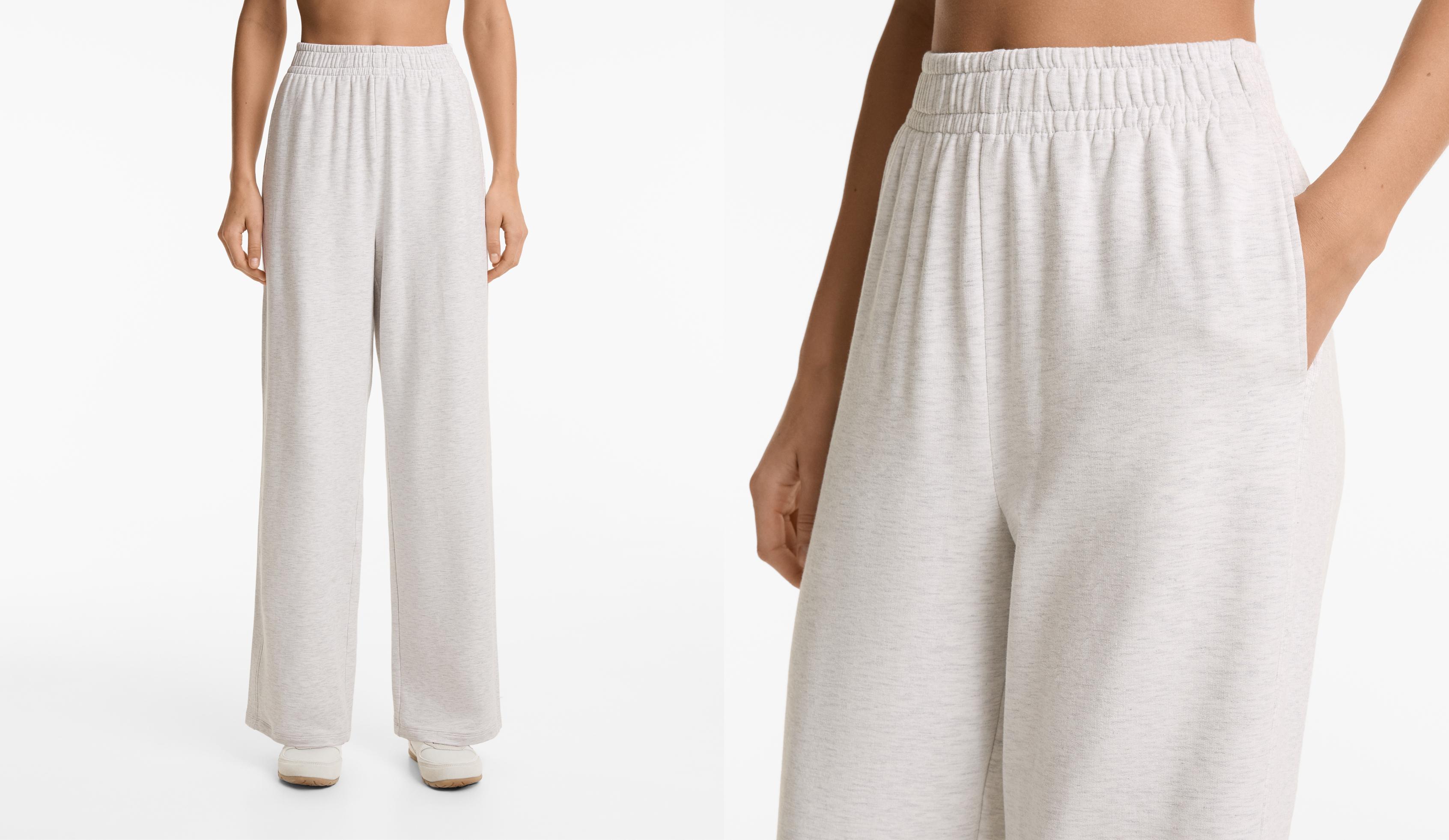 Rib detail wide-leg trousers with cotton and modal