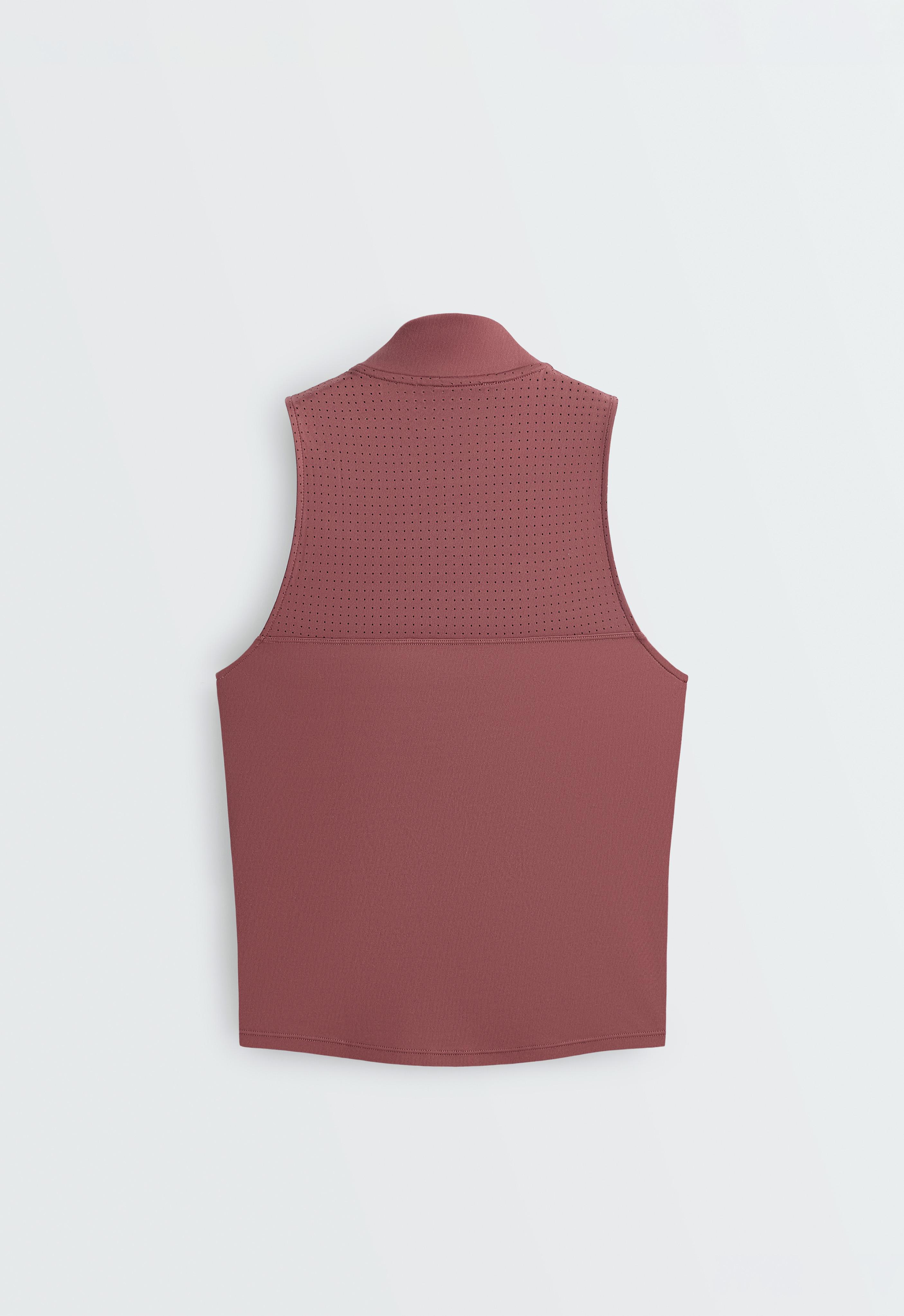 Technical half-zip sleeveless T-shirt — FADED BURGUNDY