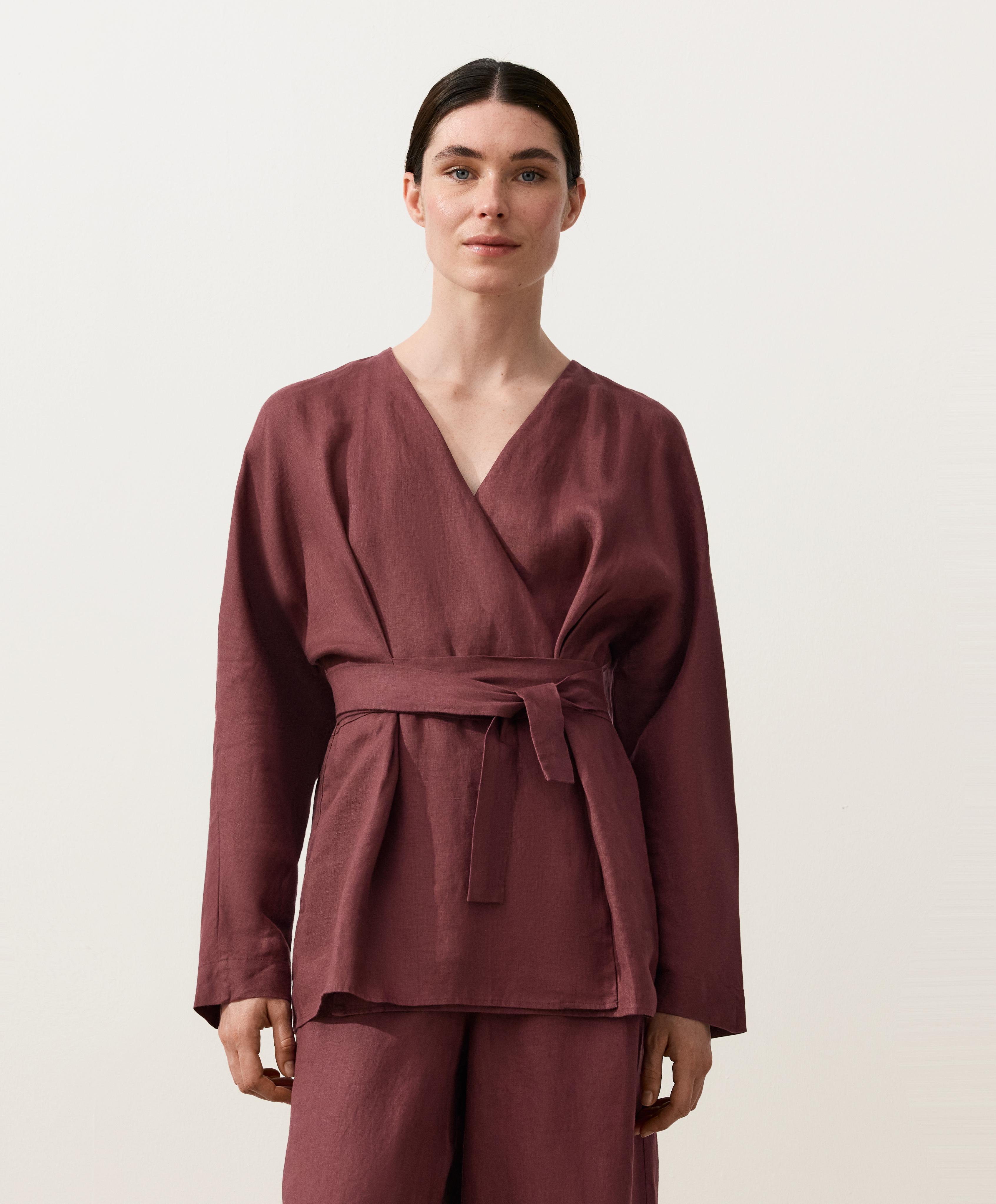 100% linen kimono shirt — BURGUNDY