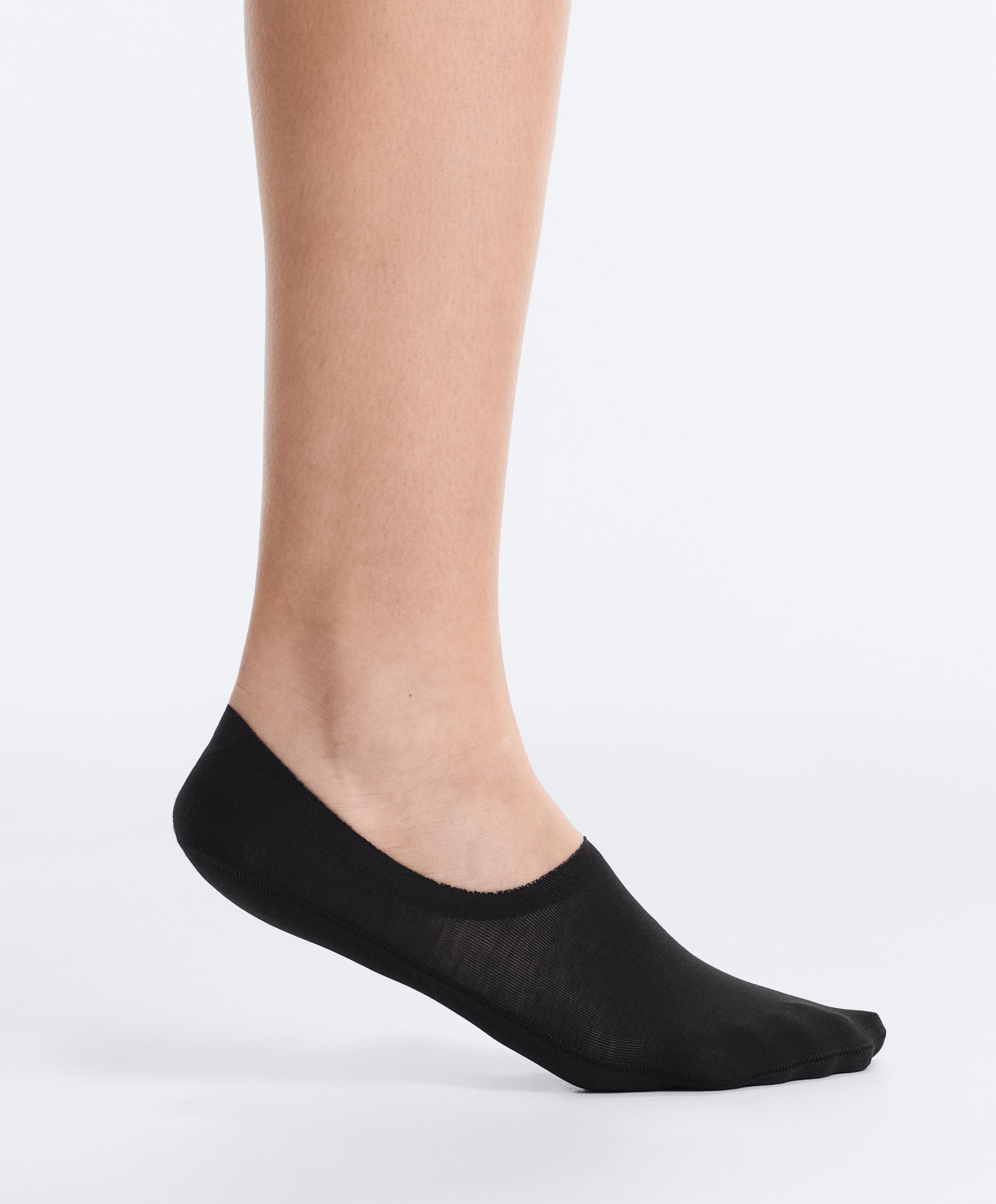 2 pairs of high-cut ribbed cotton blend invisible socks — DARK-GREY MELANGE