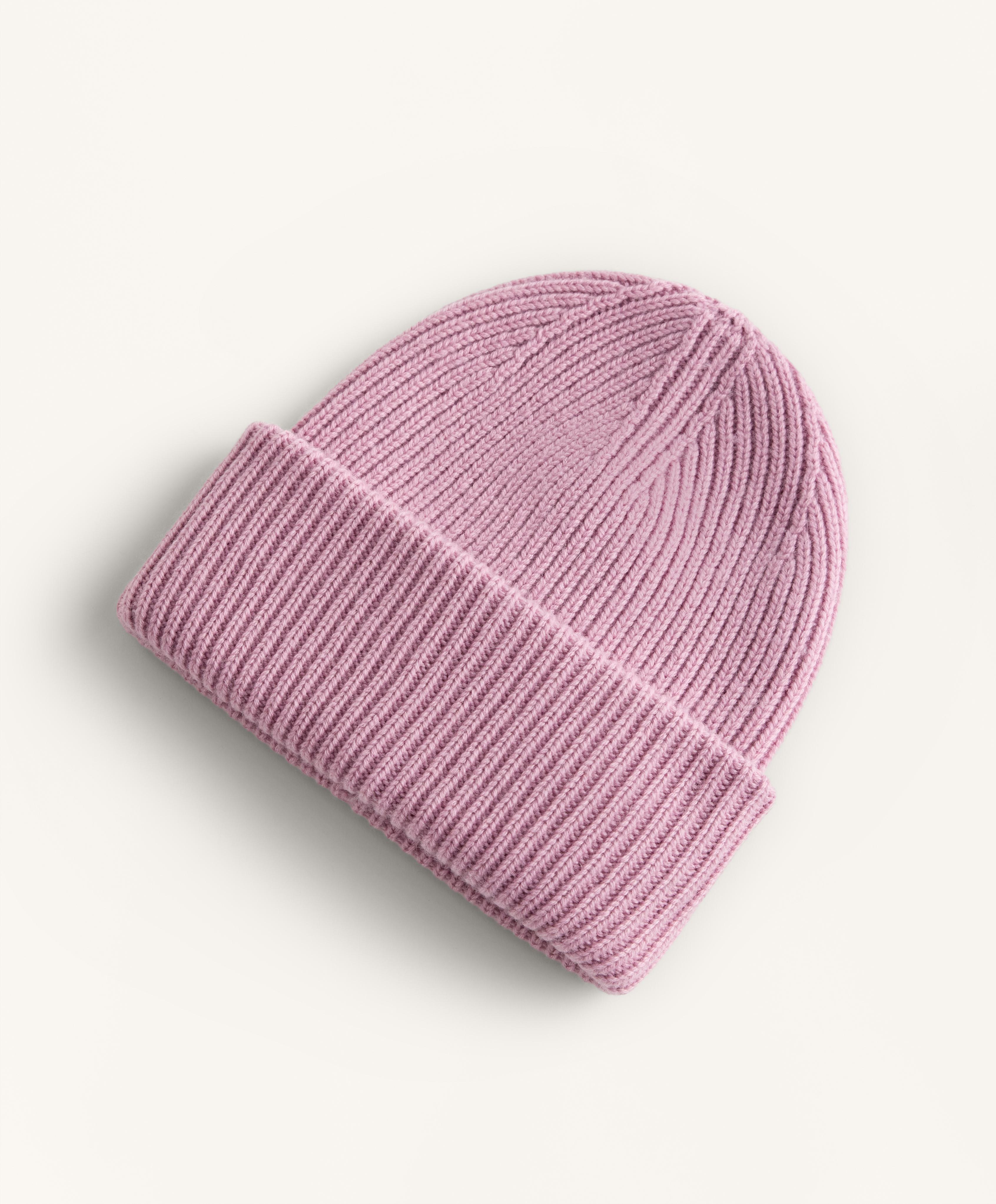 Wool blend knit pompom hat — MID DUSTY PINK
