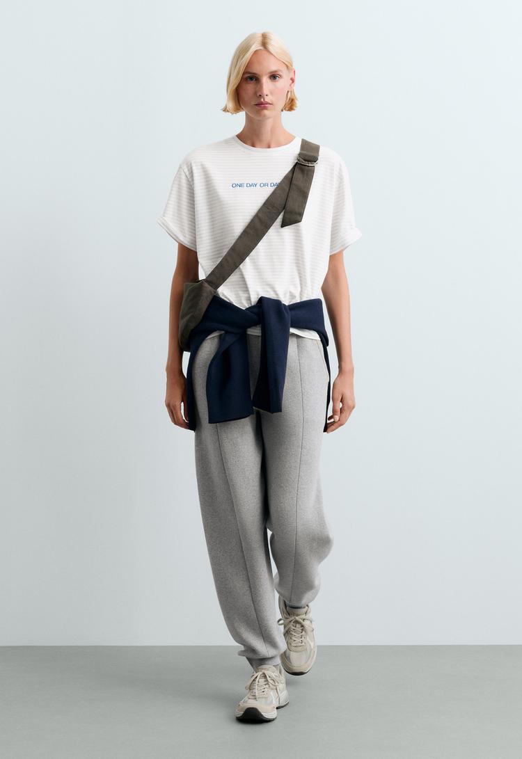 Boxy cotton blend text T-shirt — WHITE 