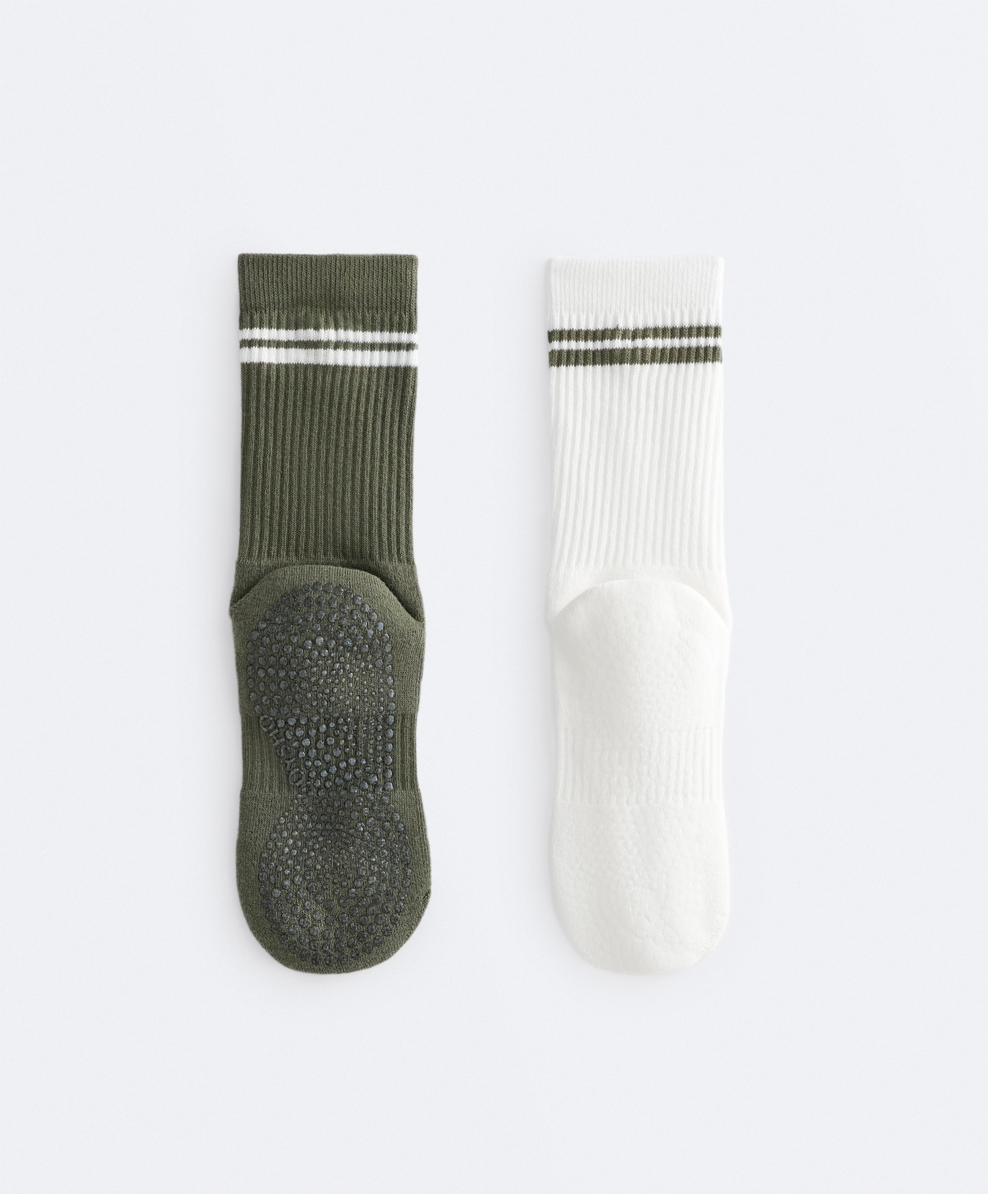 2 pairs of classic cotton blend yoga and Pilates socks — KHAKI