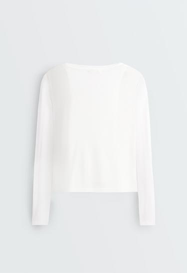 Double sheer knit t-shirt — WHITE  6