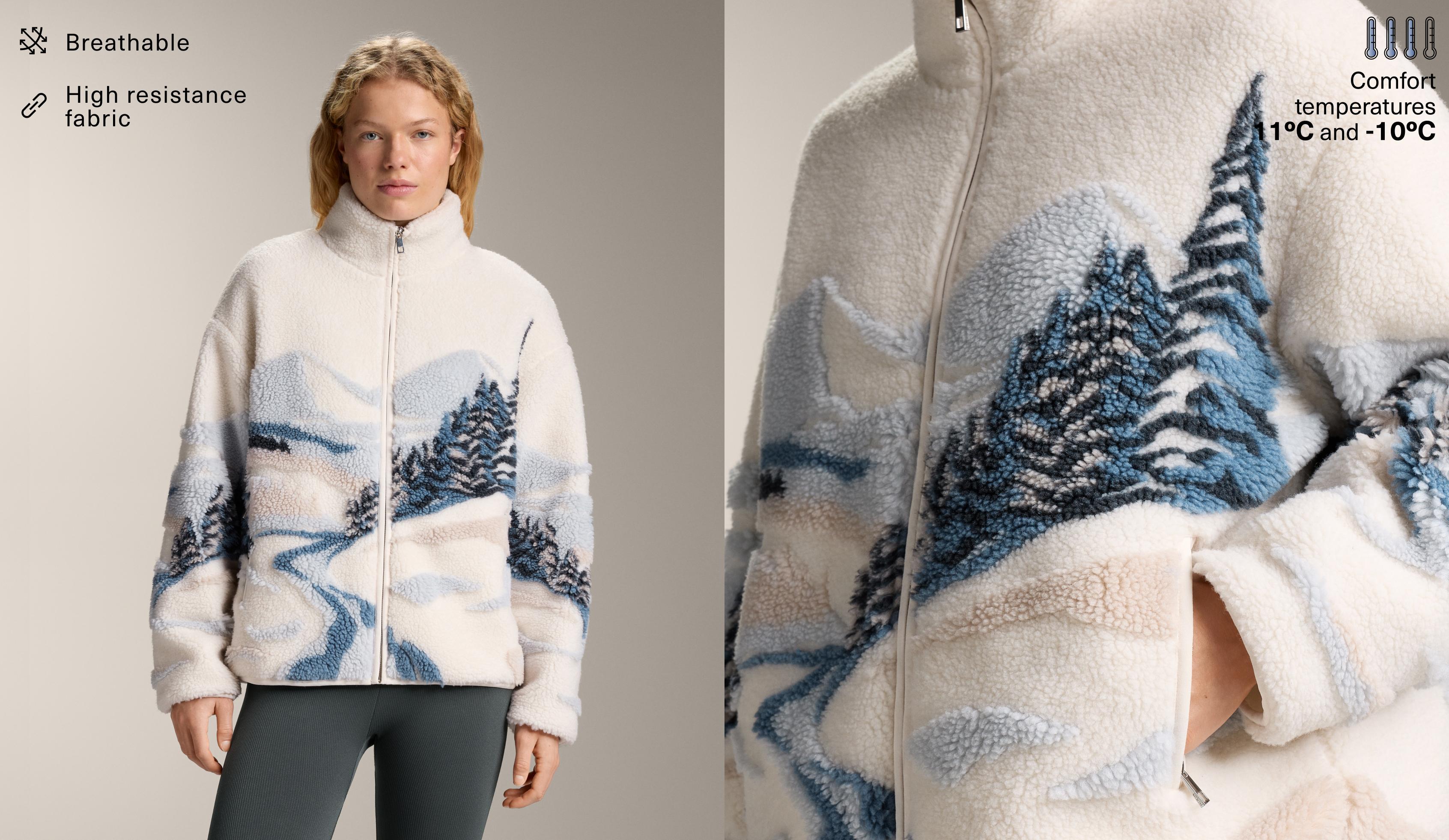 Faux-shearling jacket with mountain print