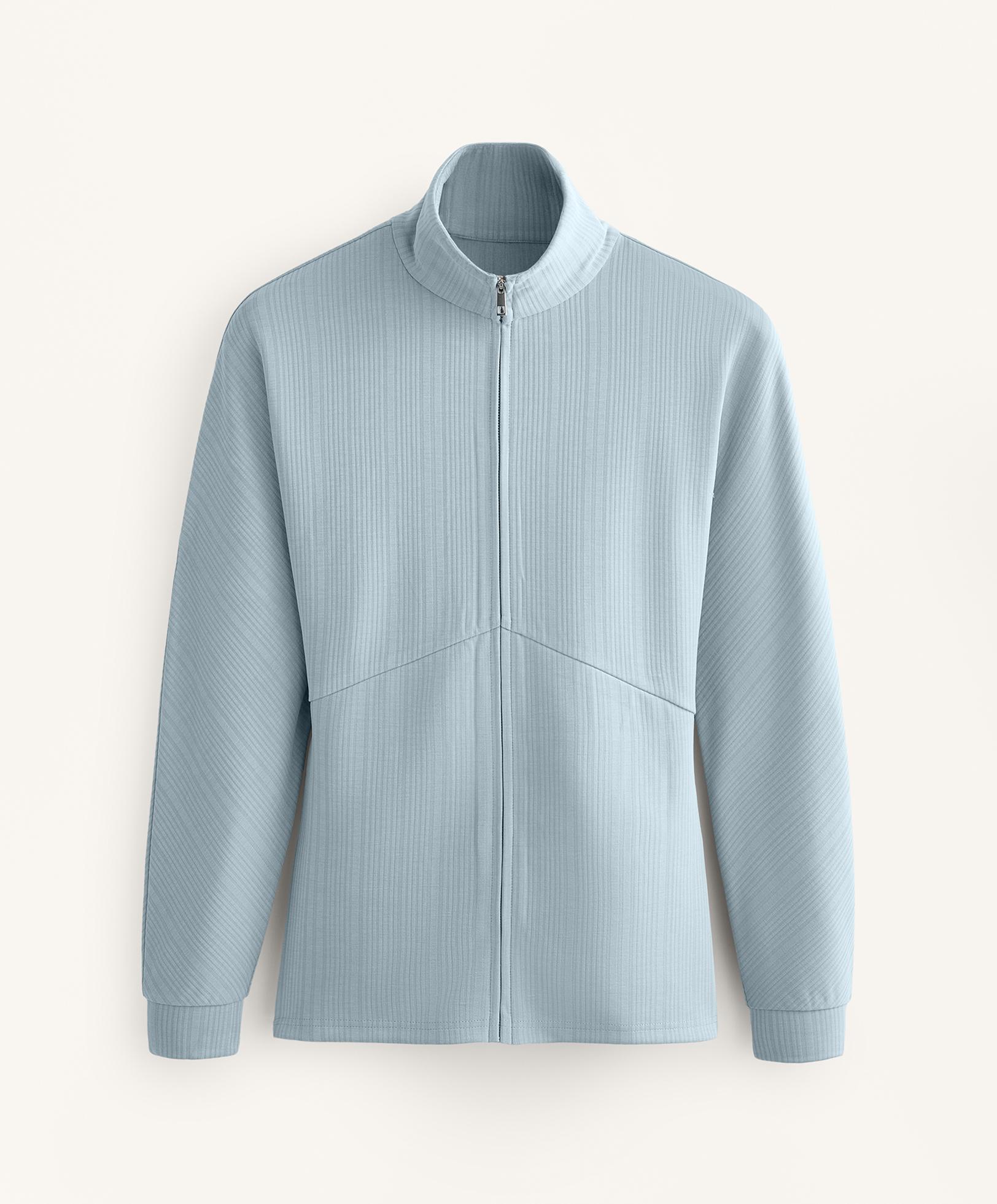 Long asymmetrical stripe jacket with modal — DUSTY-BLUE
