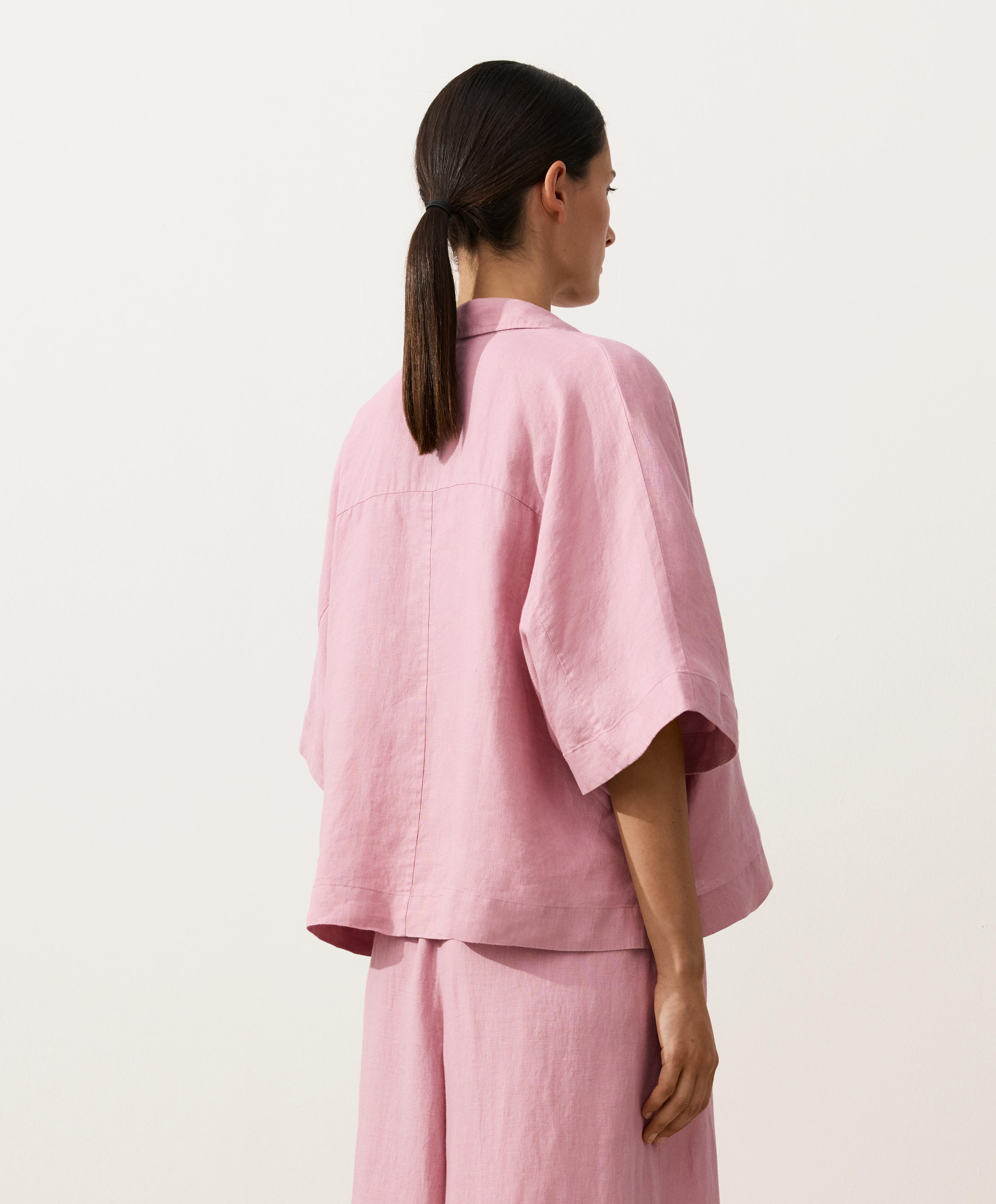 Oversize 100% linen polo shirt — MID-PINK