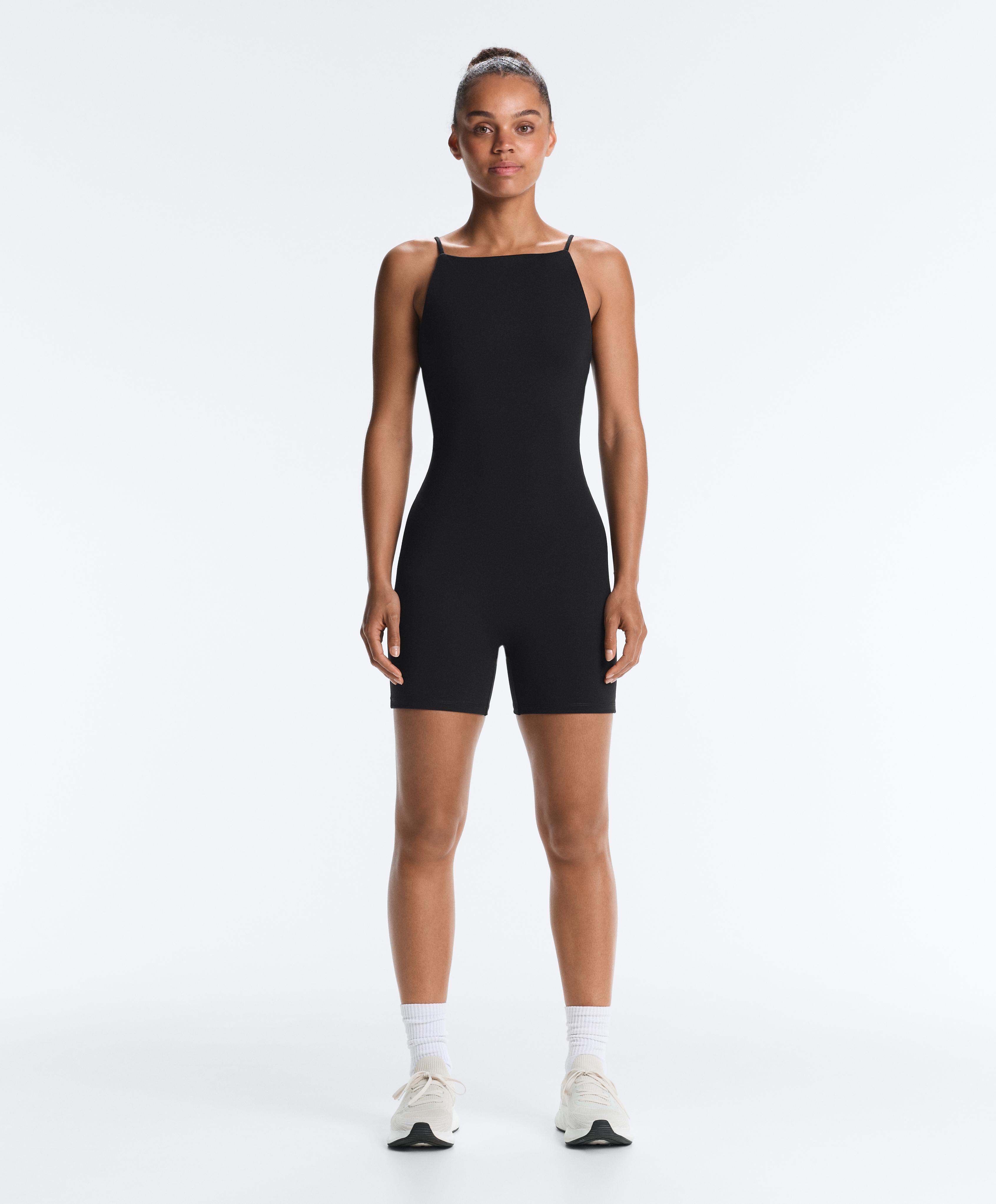 Evermove open-back short jumpsuit — BLACK
