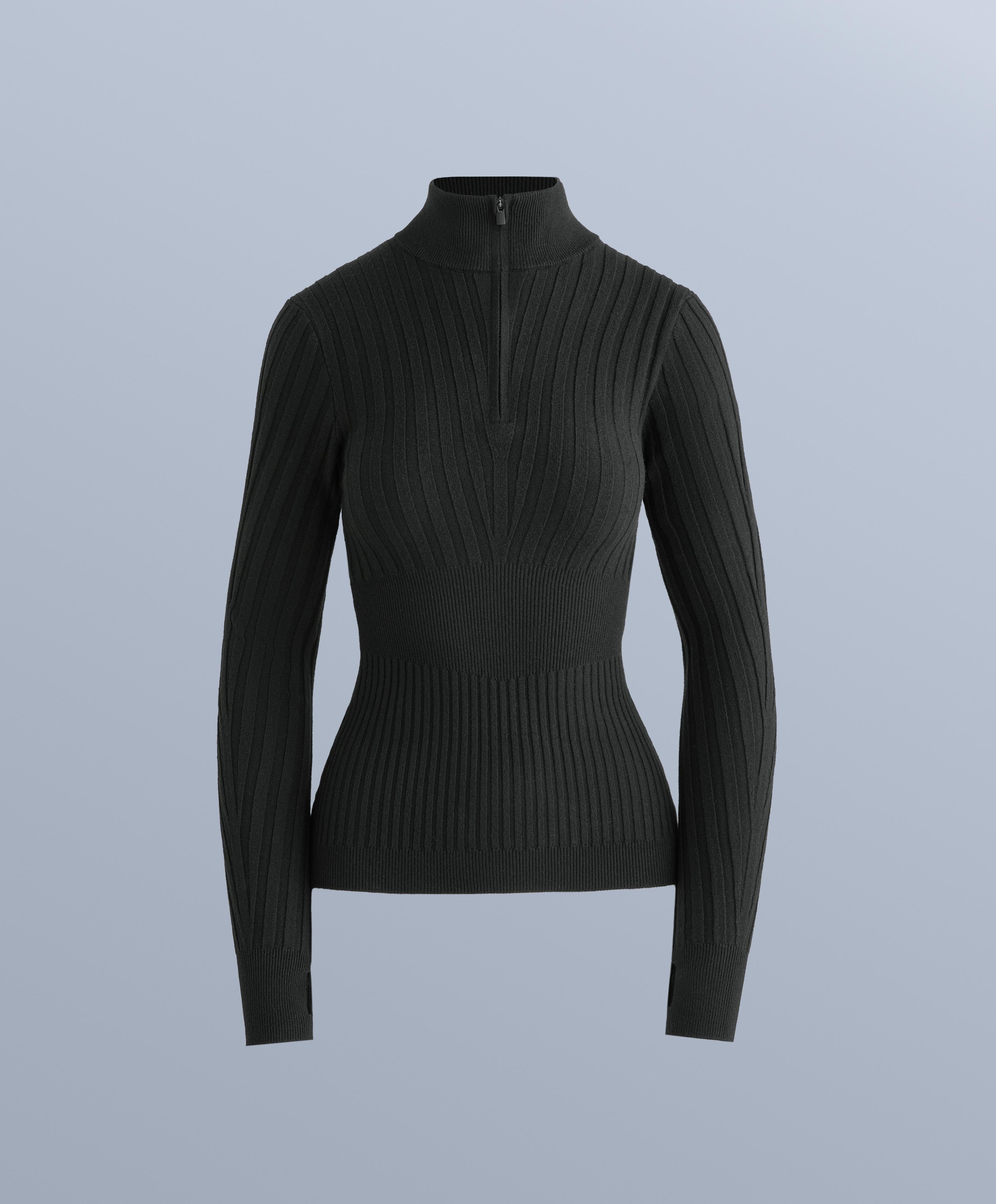Thermal base layer rib knit T-shirt with peak — BLACK