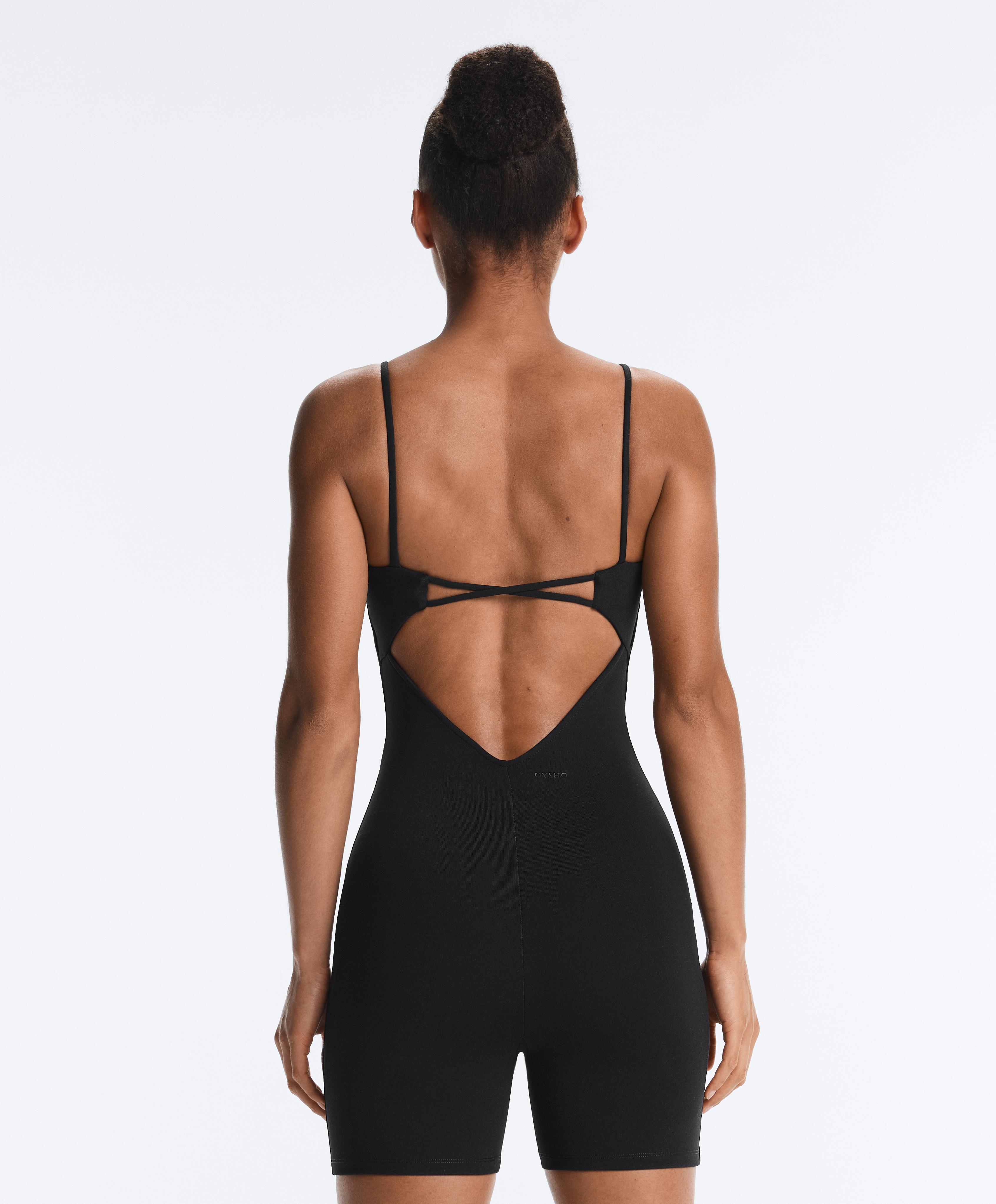Evermove open-back short jumpsuit — BLACK