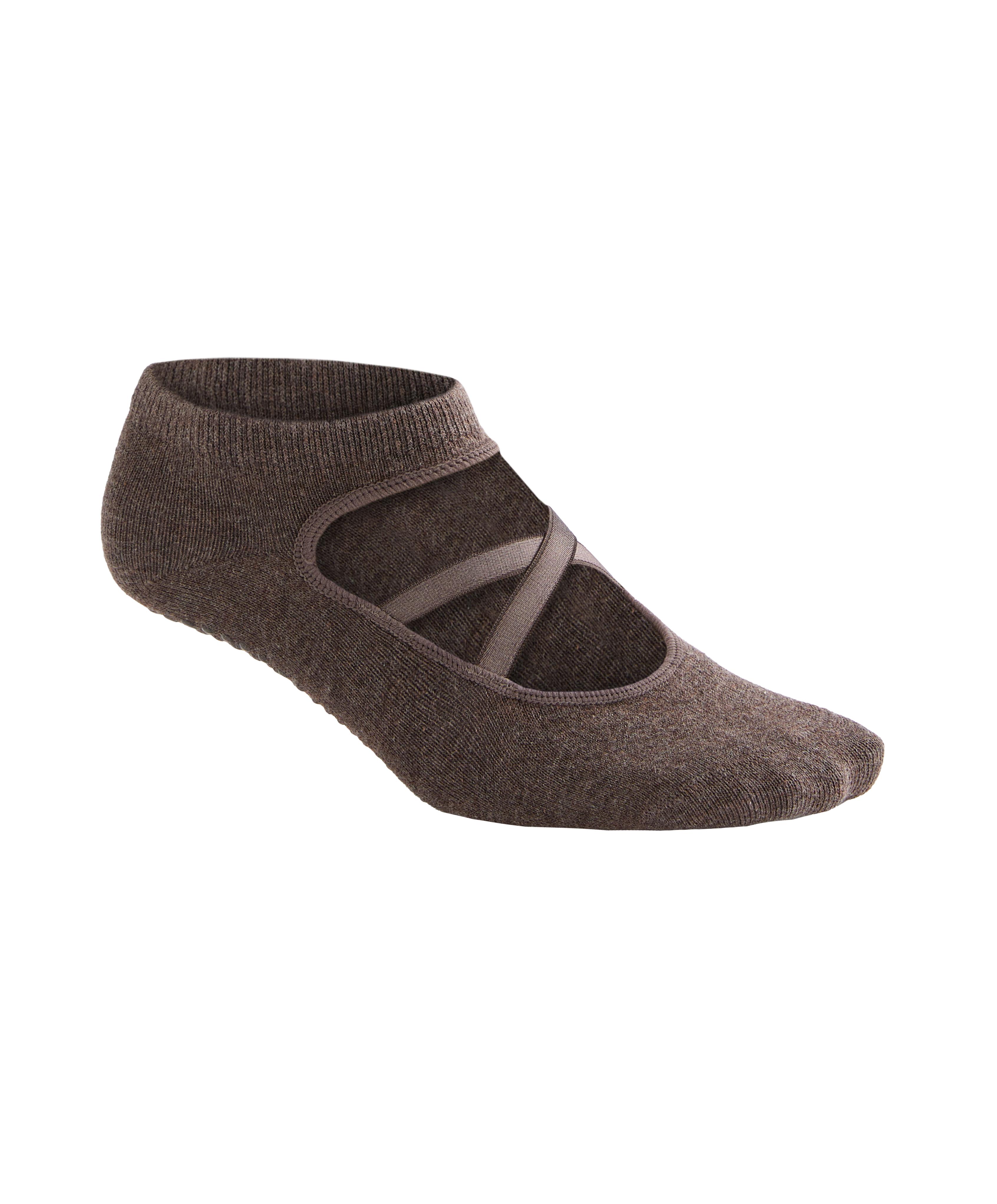 2 pairs of crossover cotton blend yoga and Pilates sneaker socks — SAND