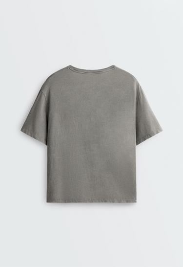 Boxy short-sleeved cotton blend T-shirt with slogan — CHARCOAL GREY 6