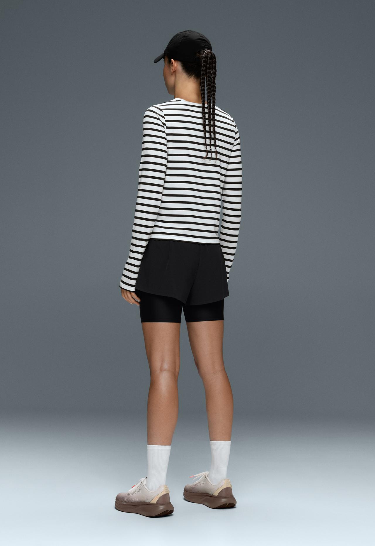 Regular Fit technical T-shirt, long sleeve, striped print — BLACK
