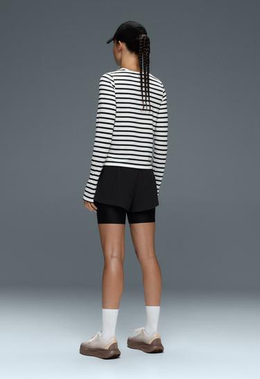 Regular Fit technical T-shirt, long sleeve, striped print — BLACK 5