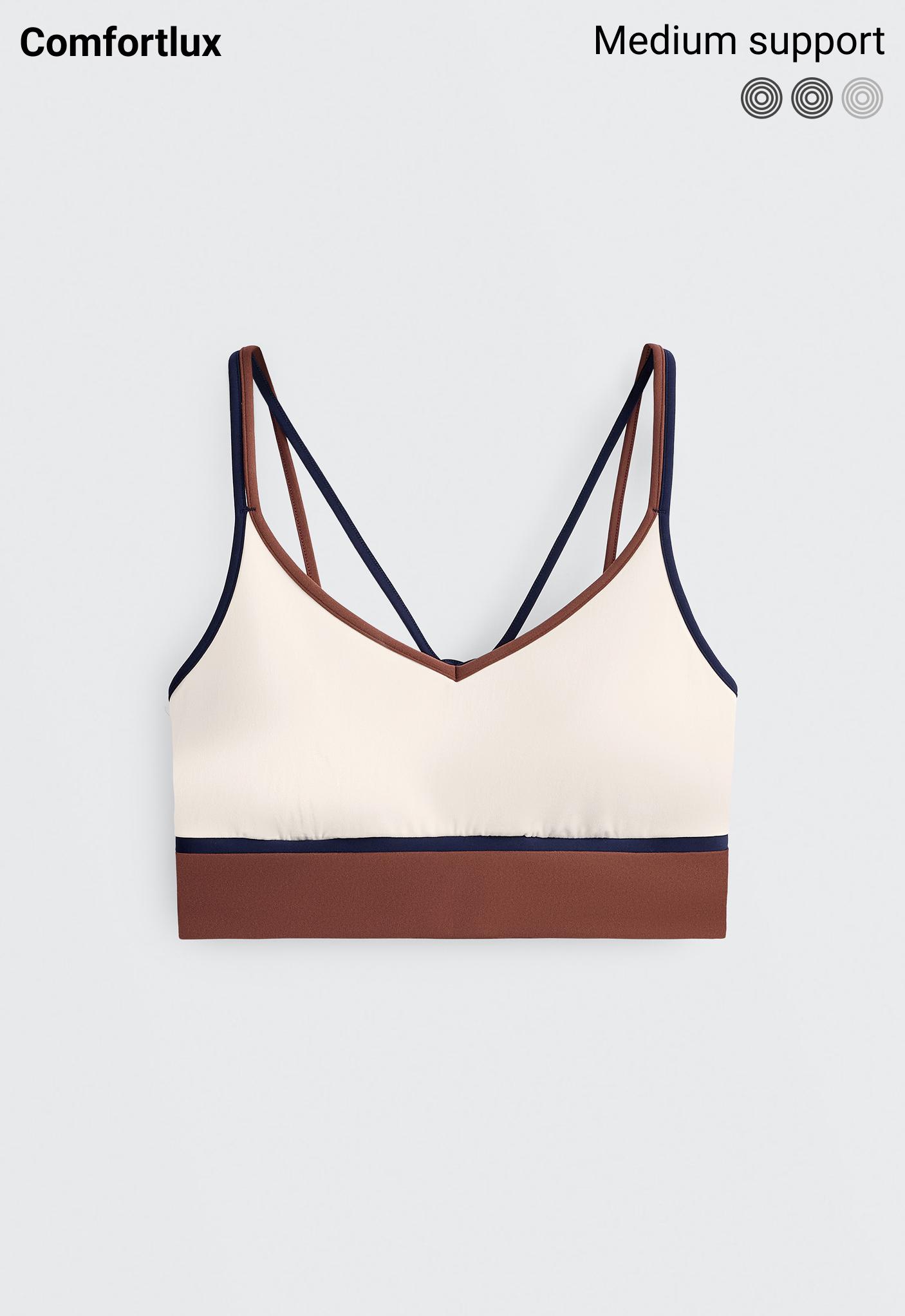 Contrast colour block medium-support Comfortlux sports bra — PALE ECRU