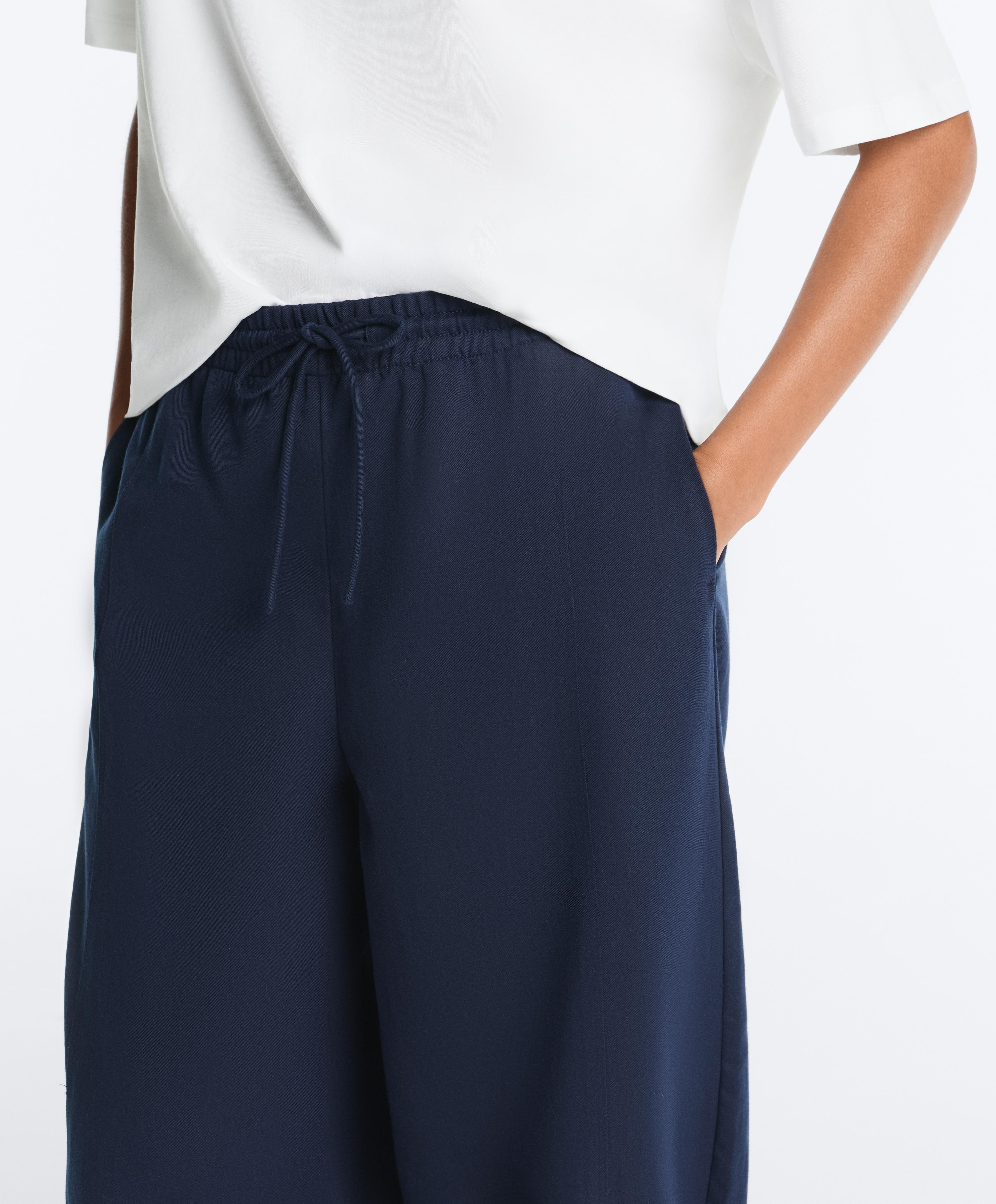 Cotton blend balloon trousers — NAVY BLUE