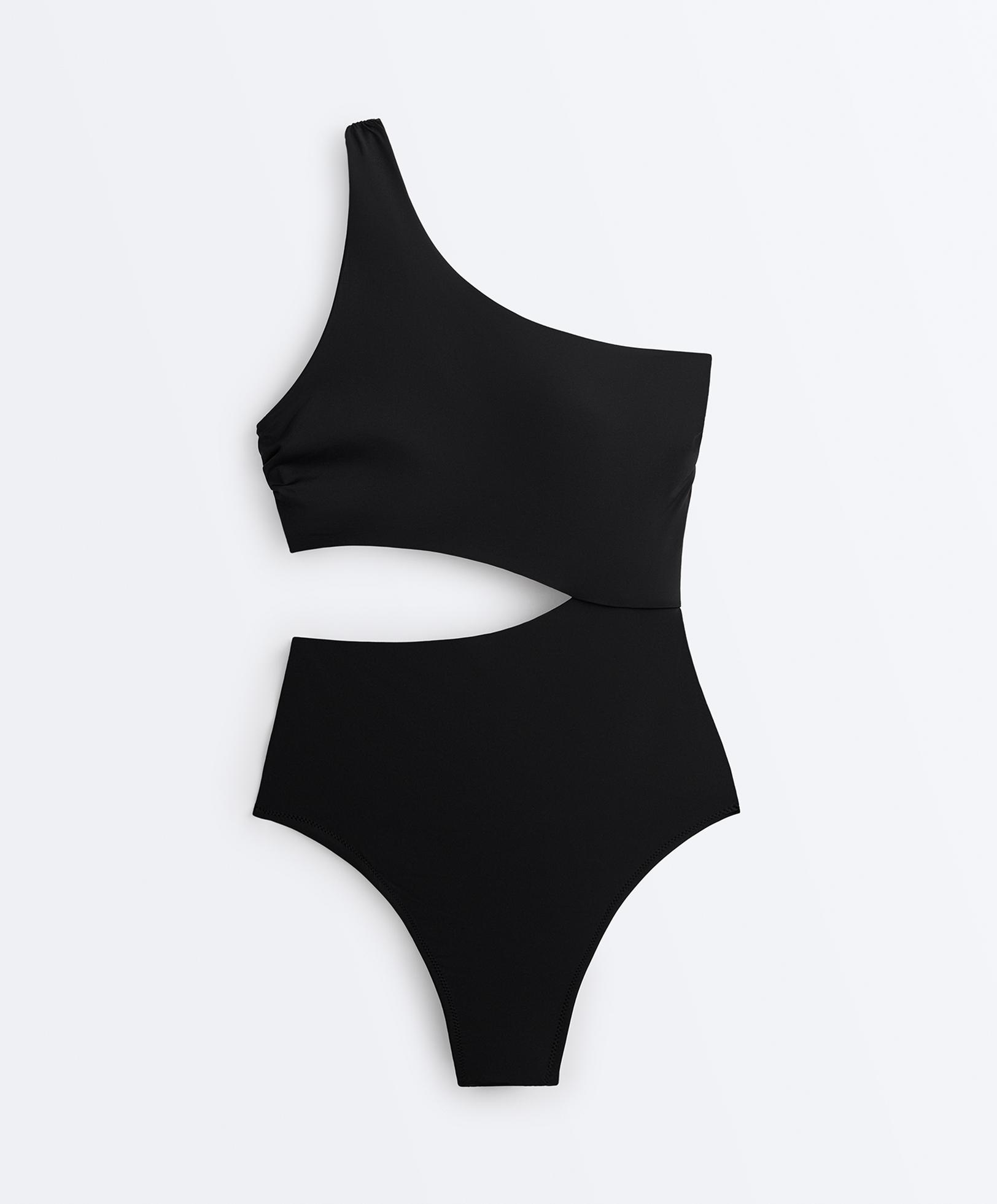 Asymmetric strap trikini — BLACK
