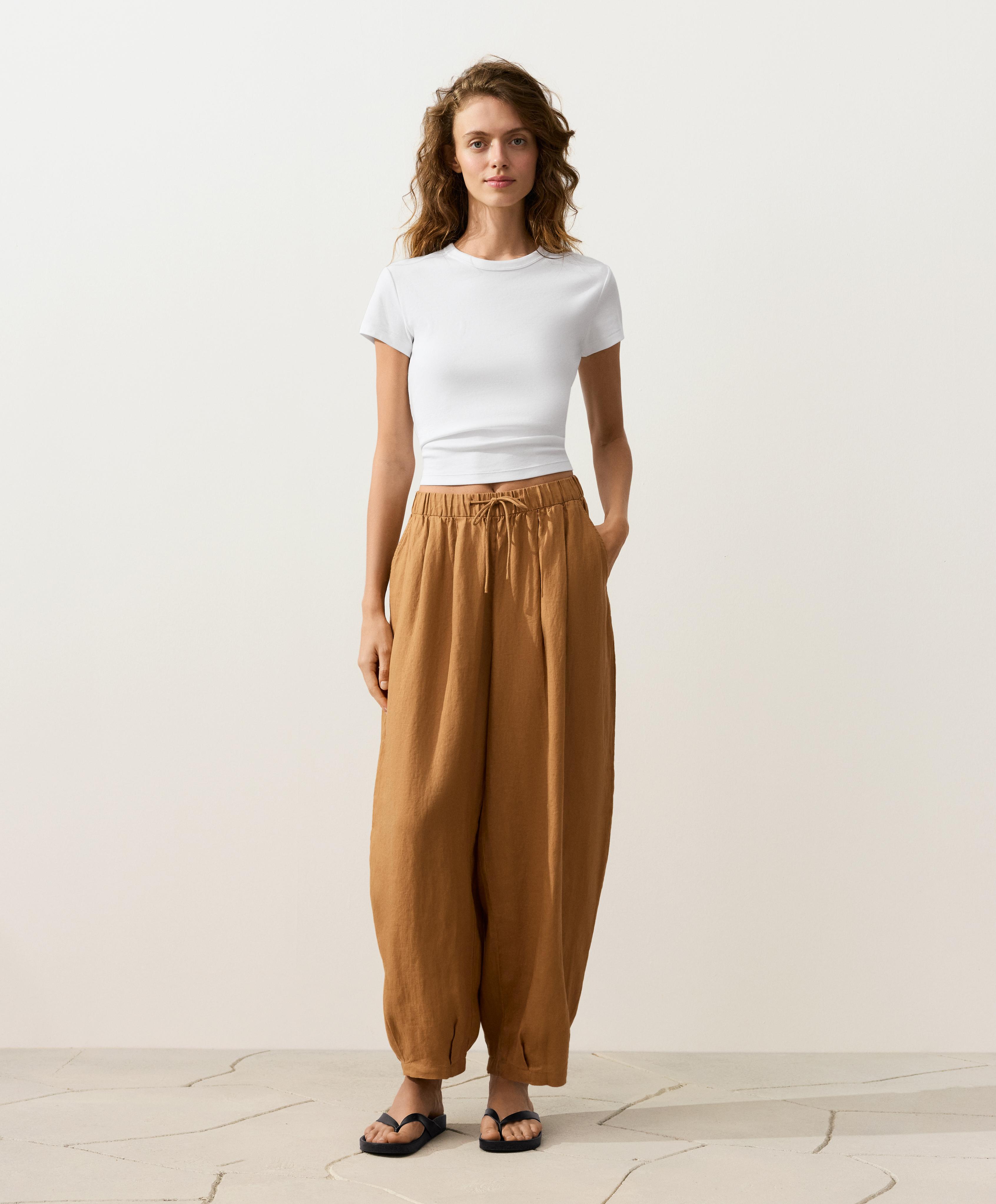 100% linen balloon trousers — MUSTARD