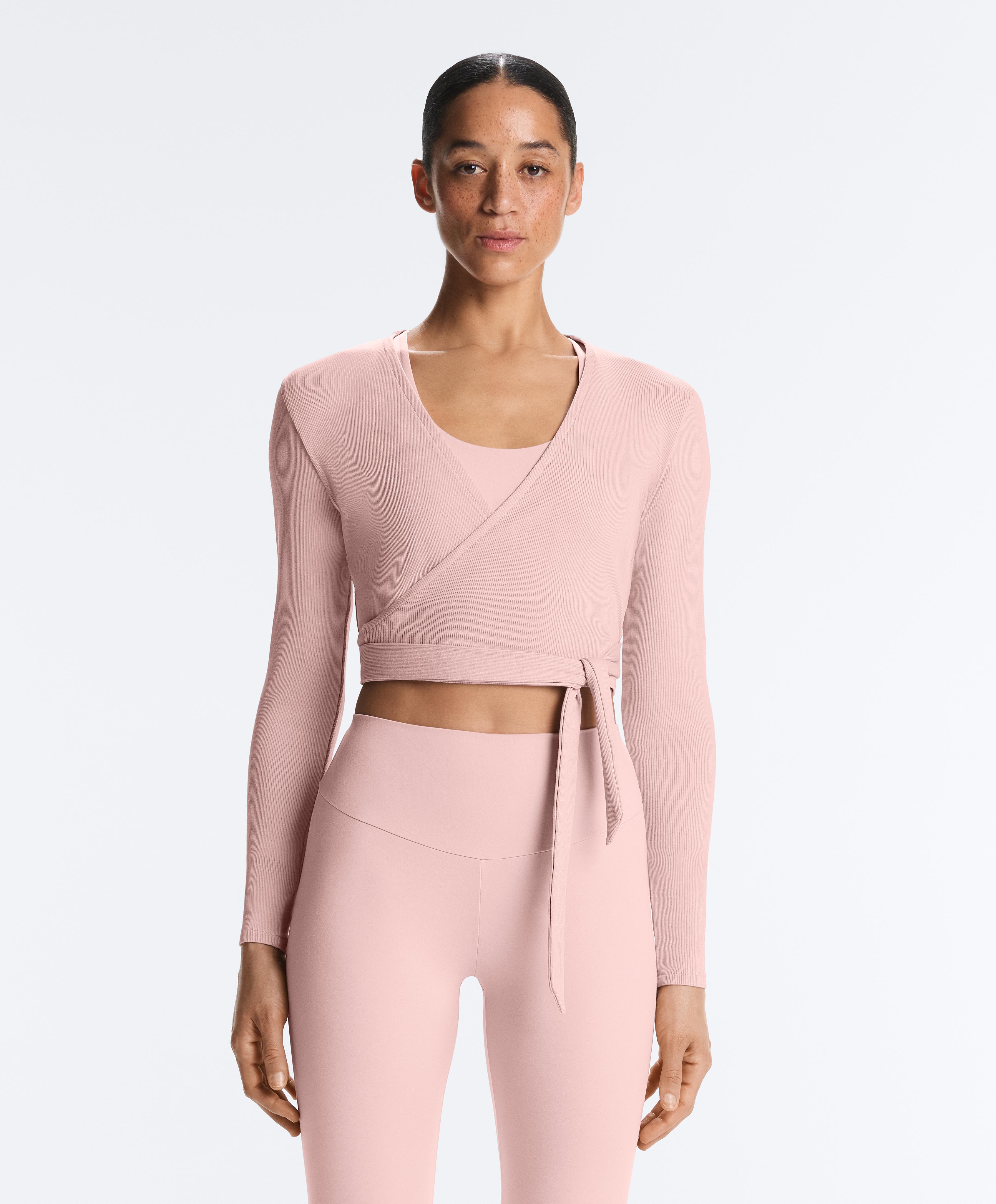 Rib cotton blend wrap T-shirt — NUDE PINK