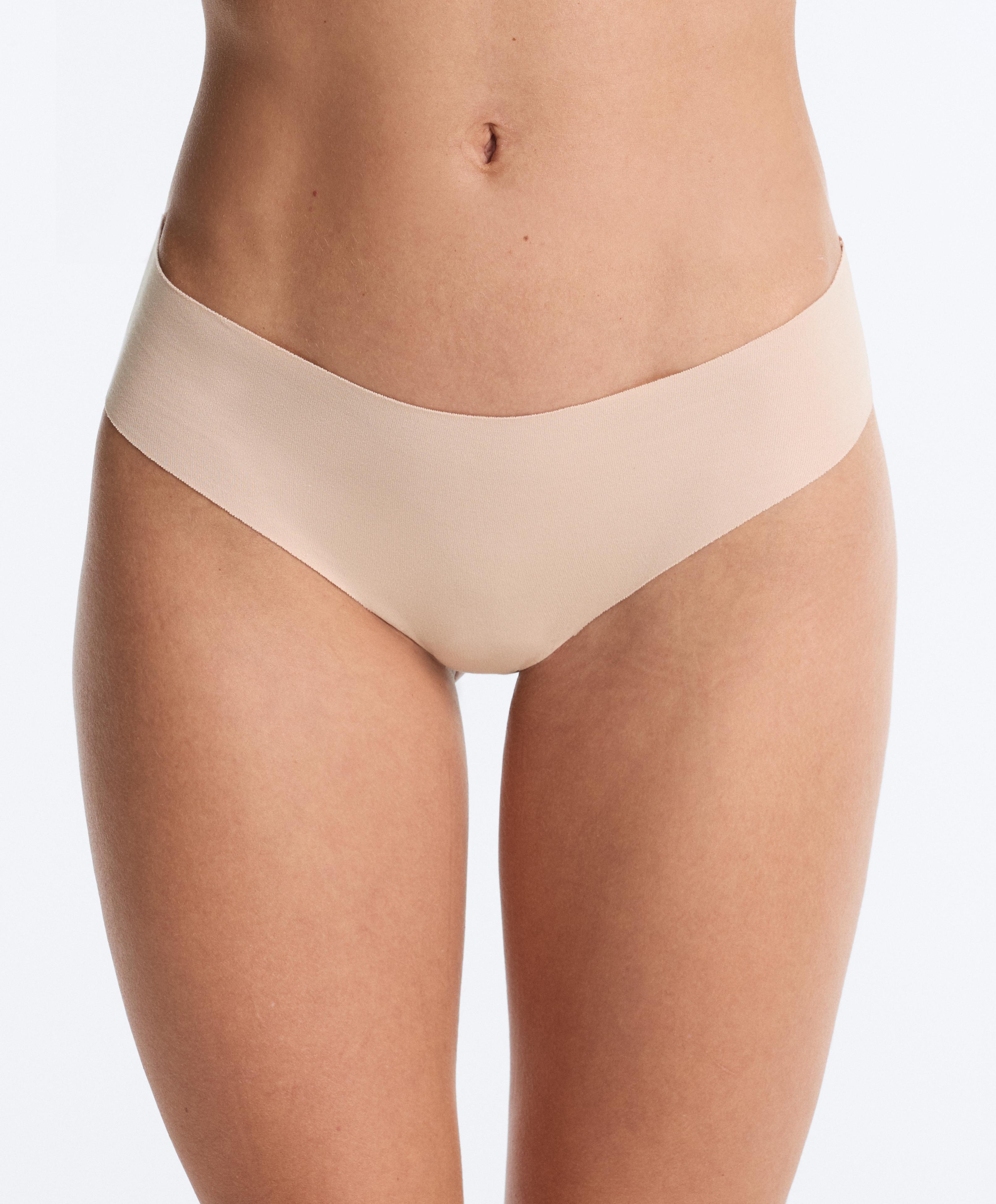3 invisible cotton blend laser-cut Brazilian briefs — BEIGE