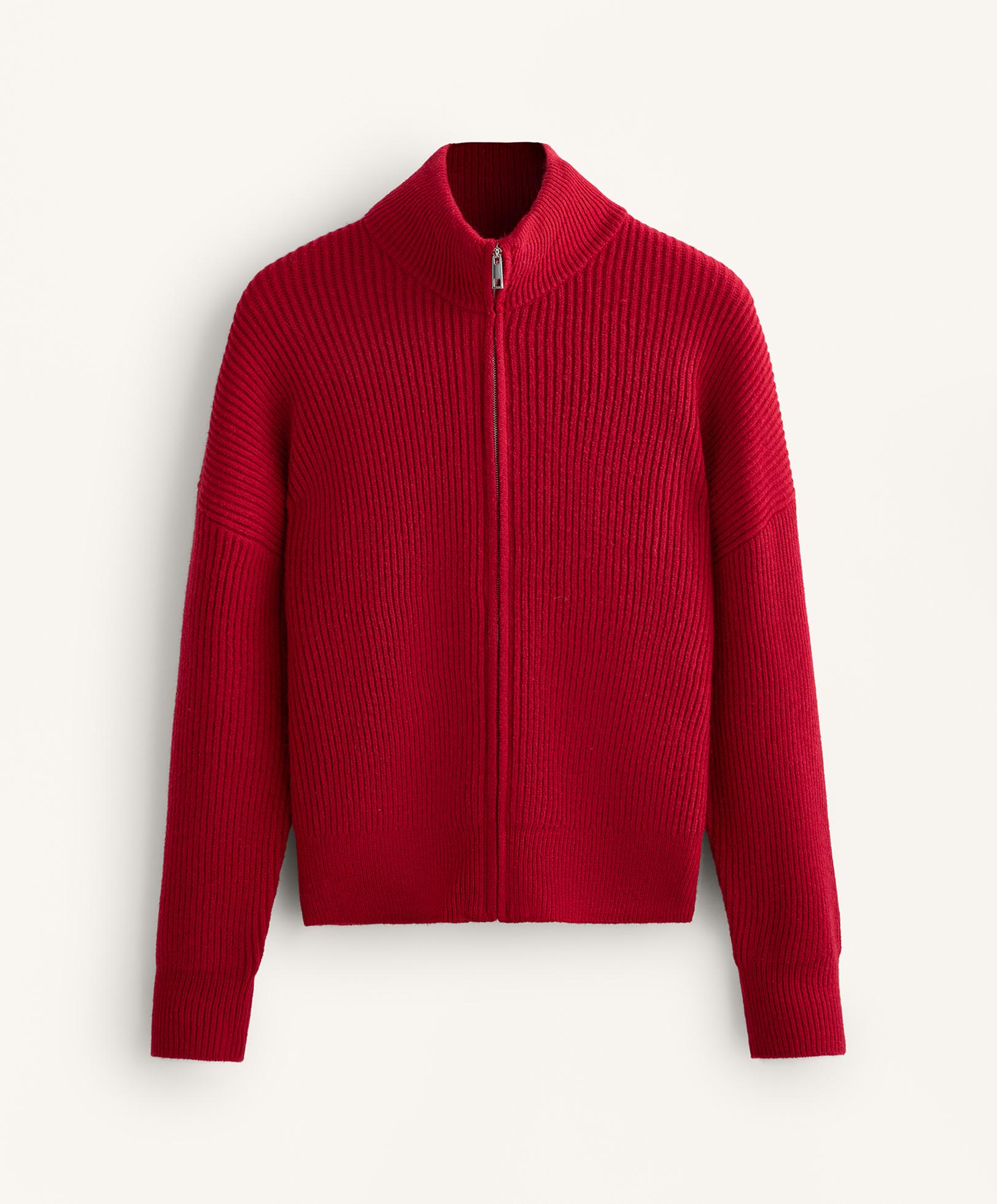 Long rib-knit jacket — RED