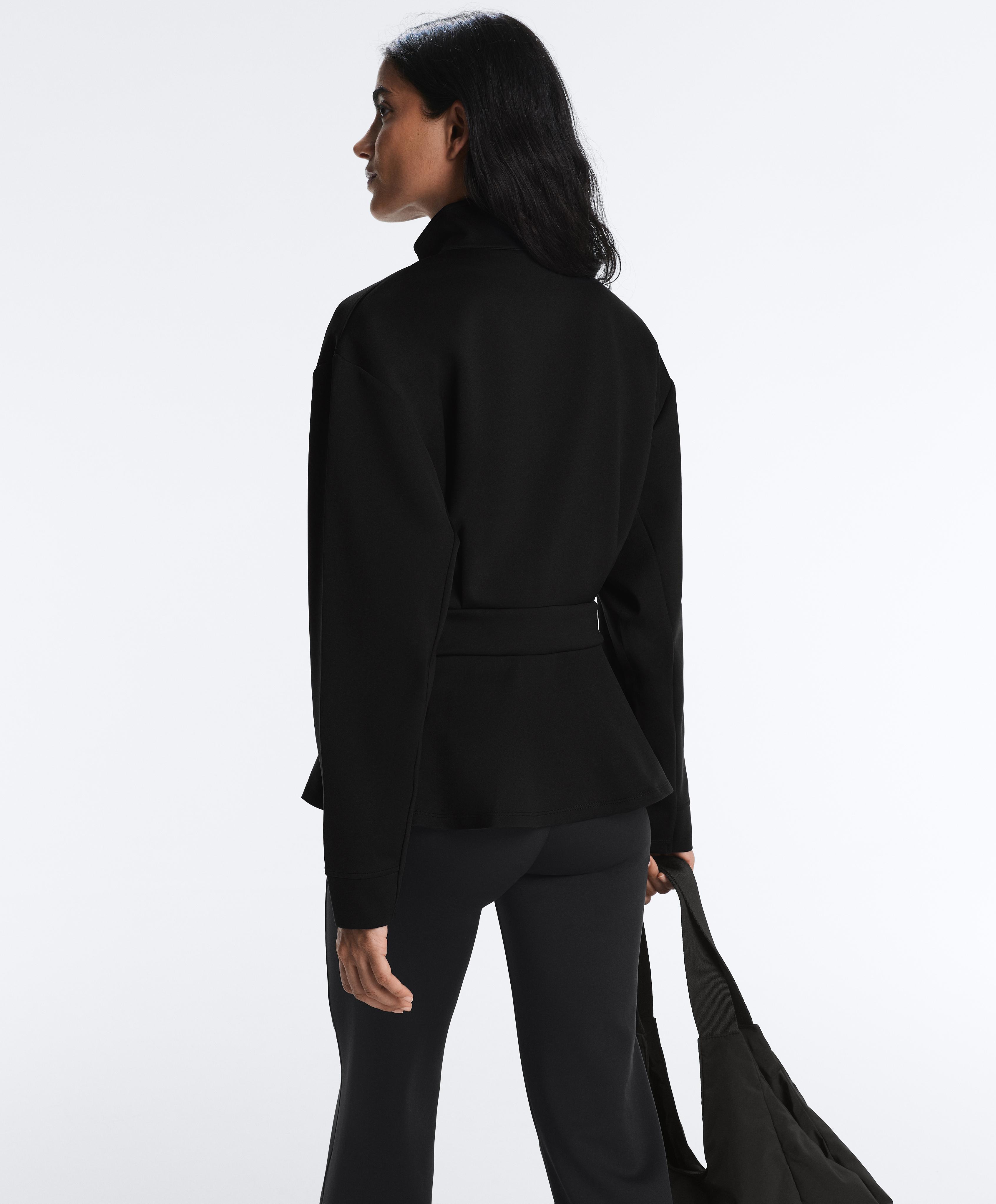 Neoprene-effect peplum jacket — BLACK