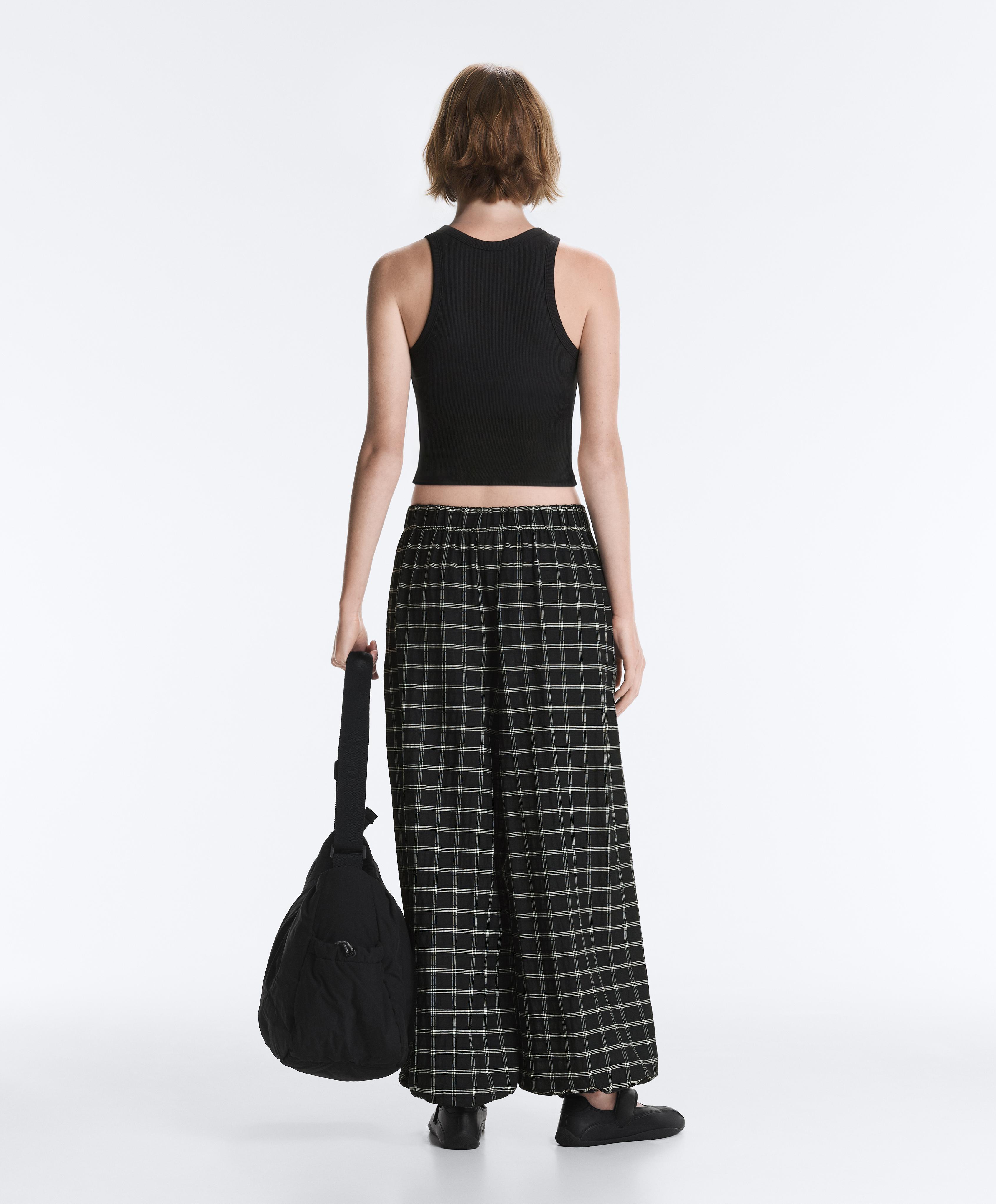 Check cotton bloomer trousers — BLACK