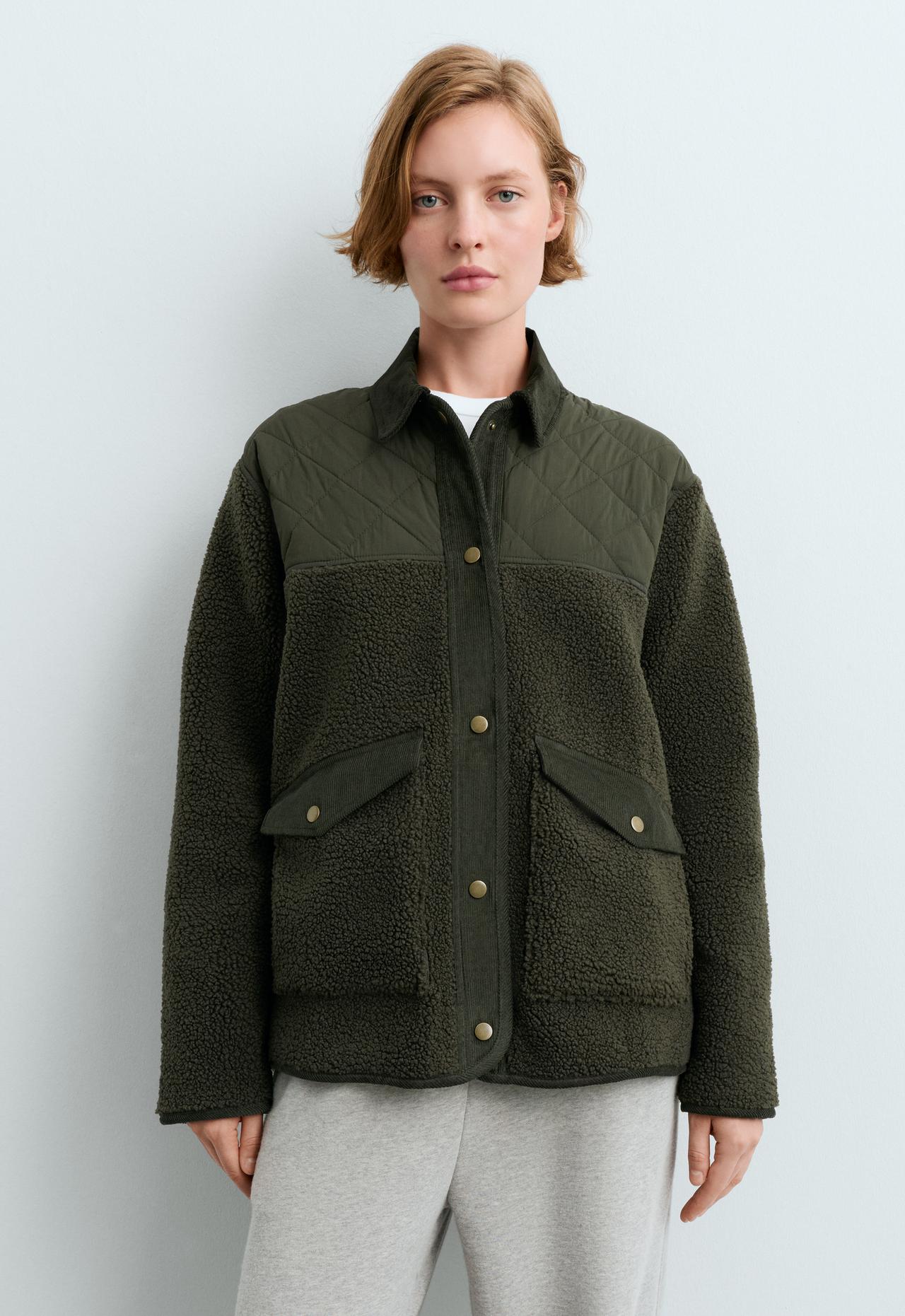 Combined faux-shearling jacket — KHAKI