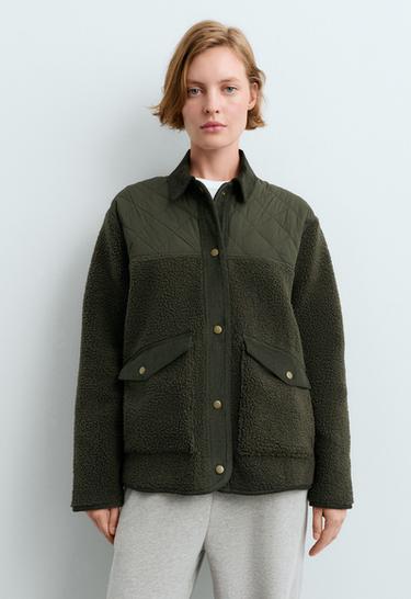 Combined faux-shearling jacket — KHAKI 3