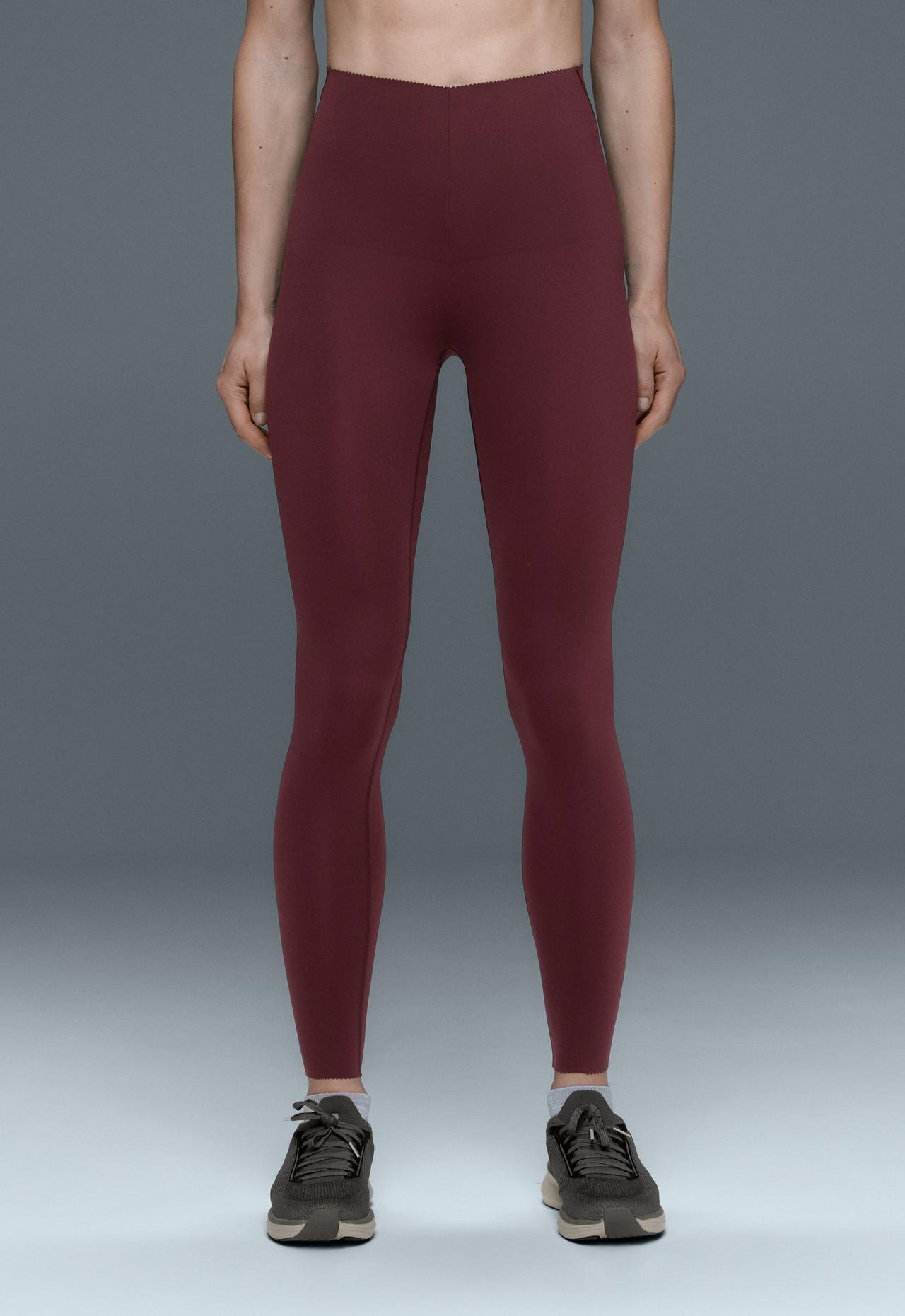 Ankle-length high rise Compressive core control leggings — BURGUNDY