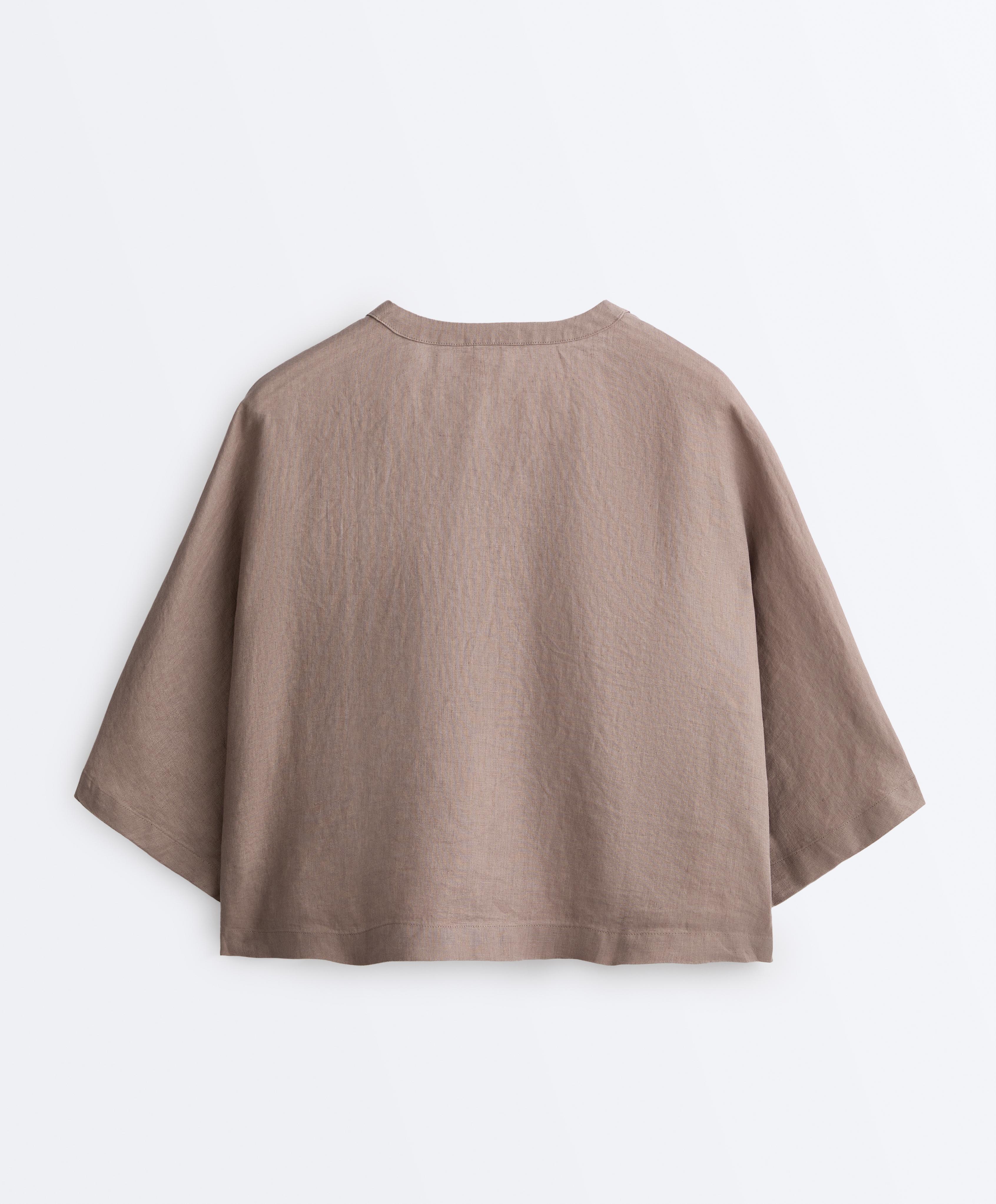 100% linen short-sleeve shirt — TAUPE-GREY
