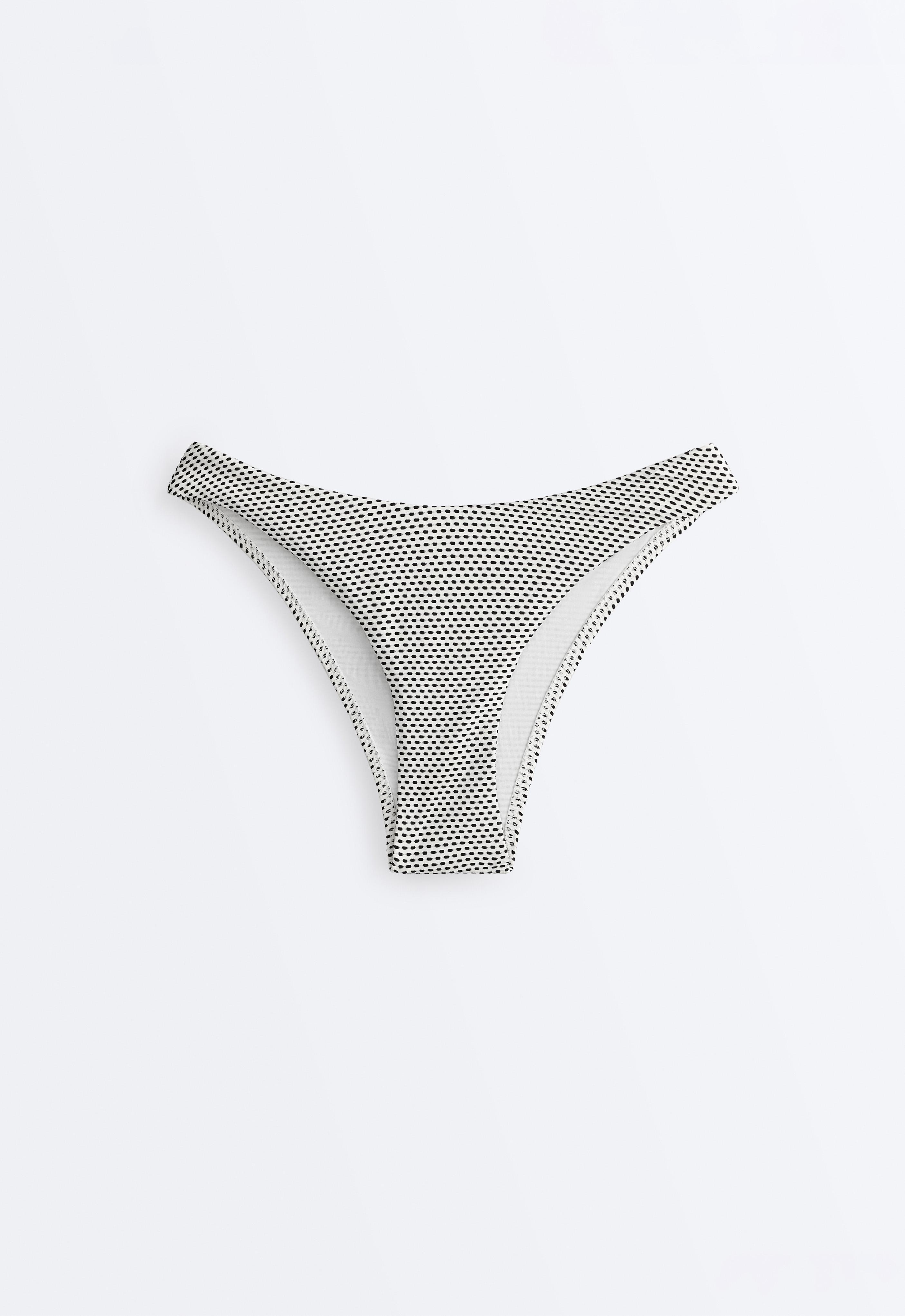 Polka dot jacquard U-cut medium-coverage bikini briefs — PALE ECRU