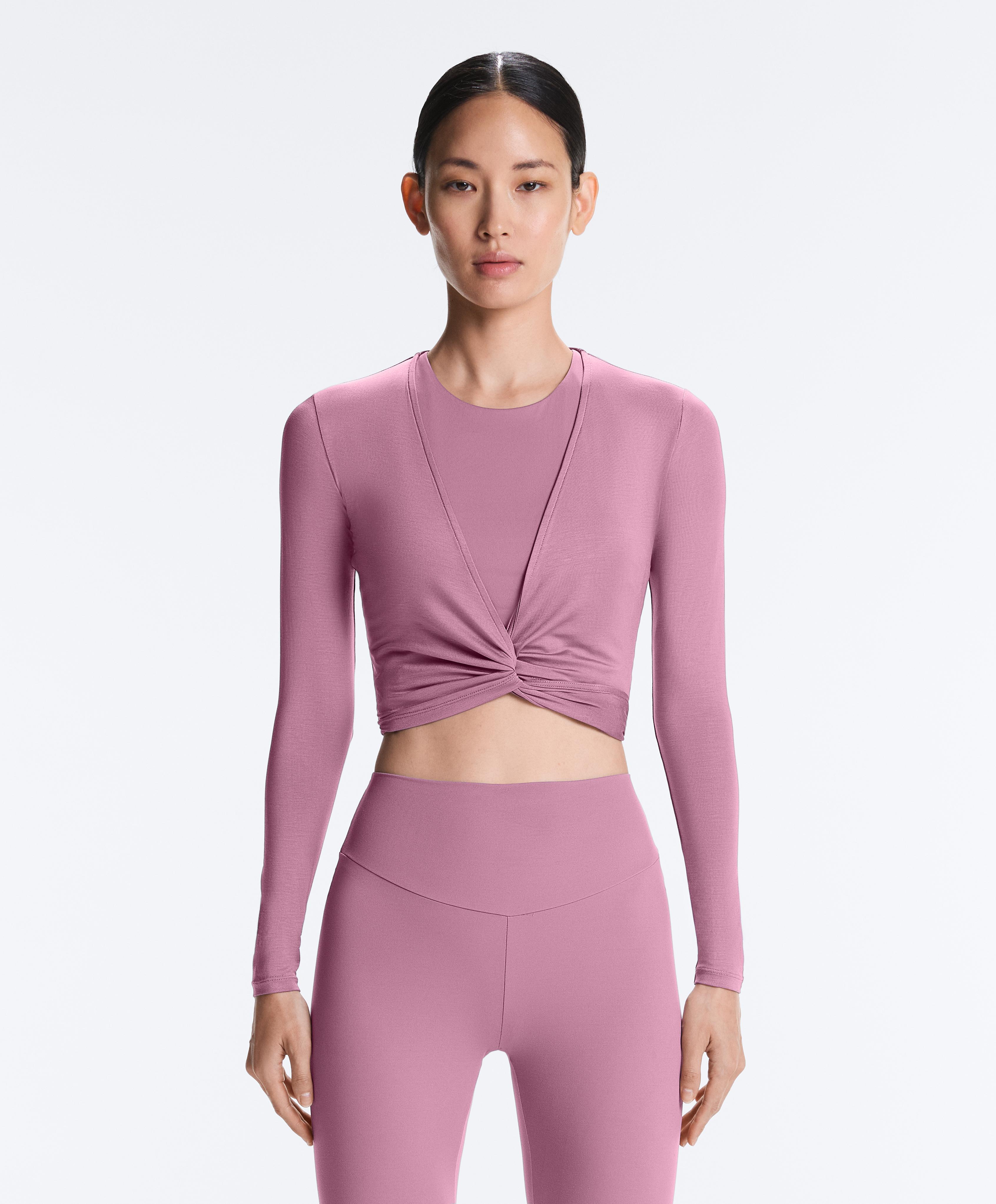 Lyocell blend wrap T-shirt — MAUVE PINK