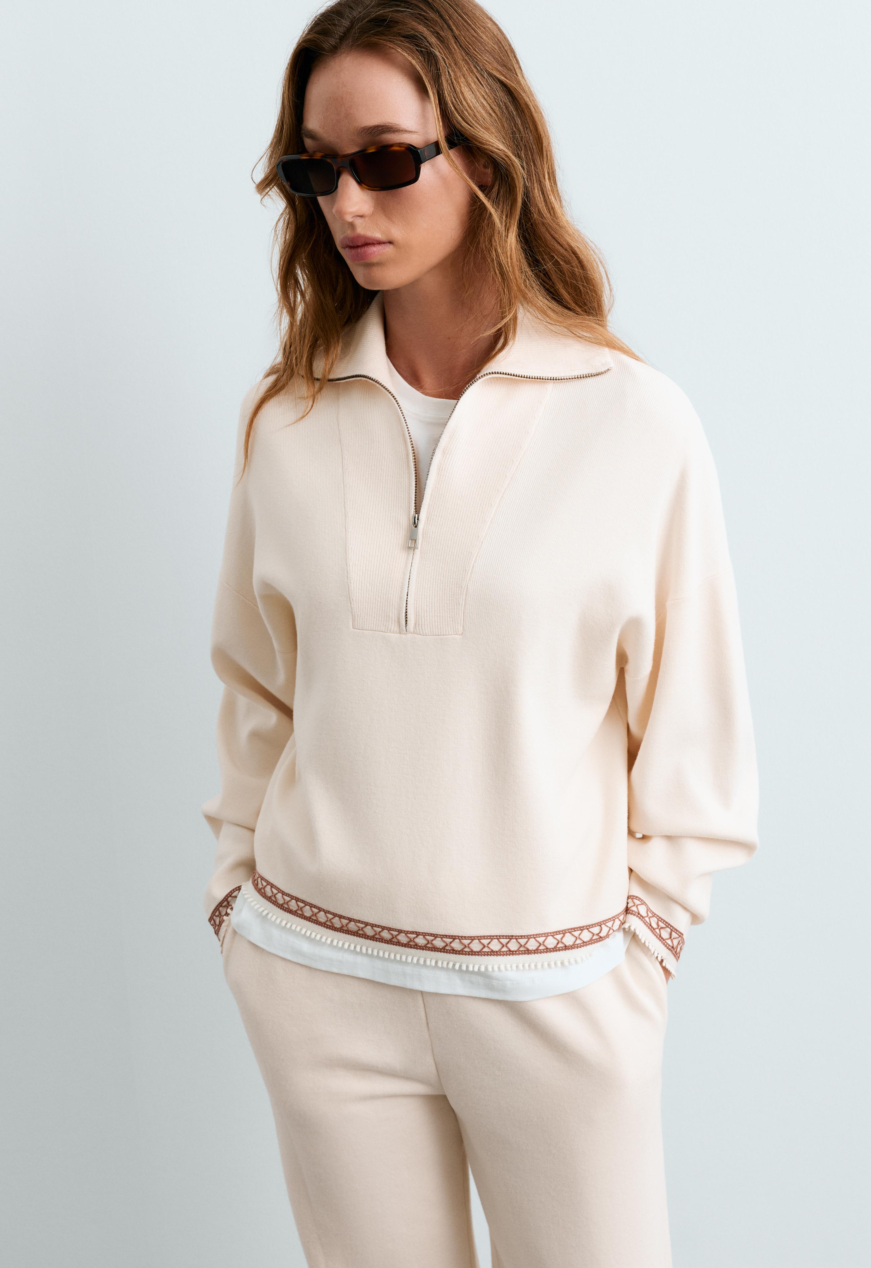 High-neck half-zip jumper — PALE ECRU