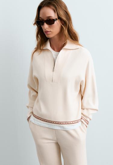 Knit jumper with high neck and half-zip — PALE ECRU 2