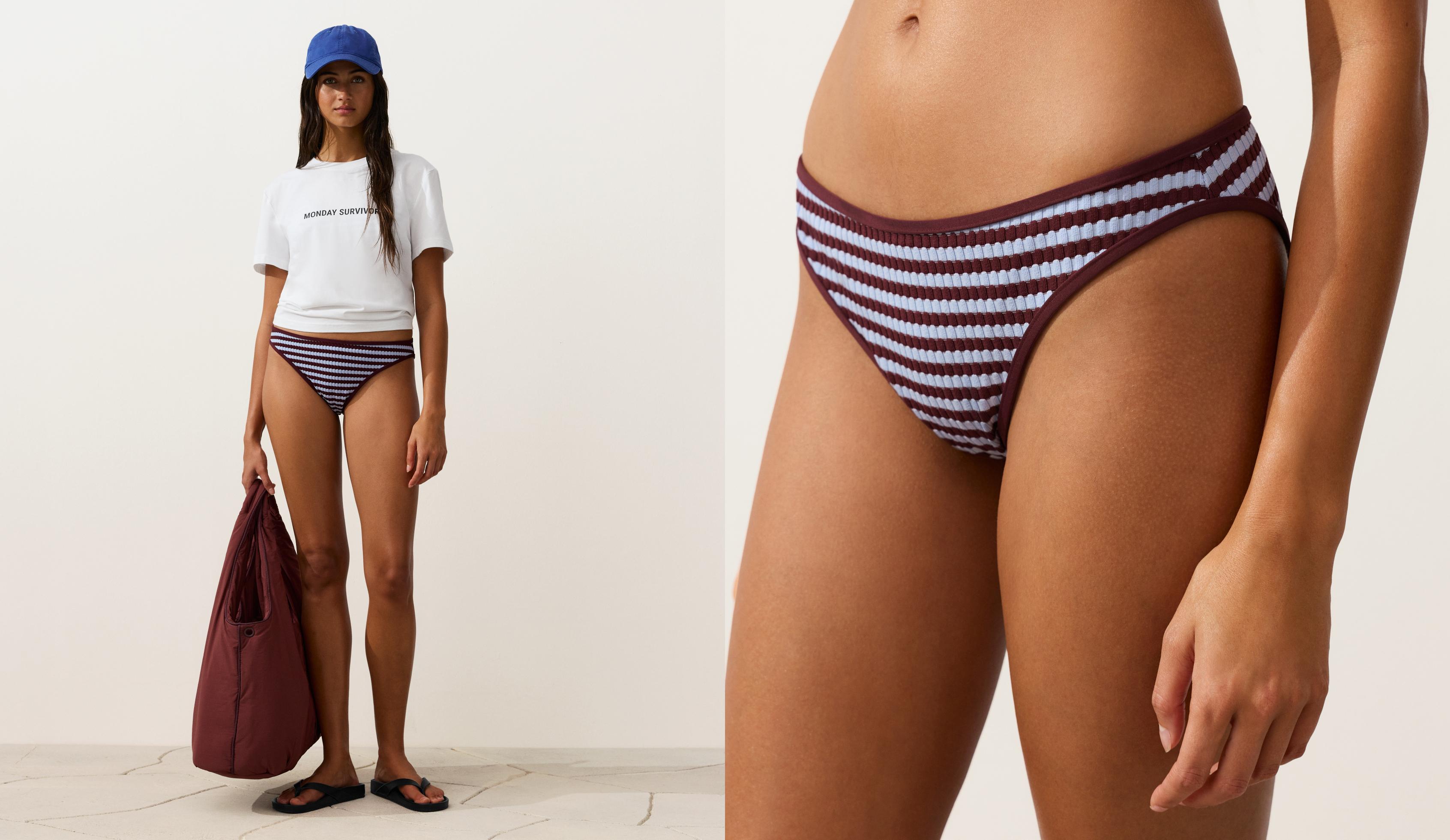 Textured stripe classic bikini briefs — CHERRY