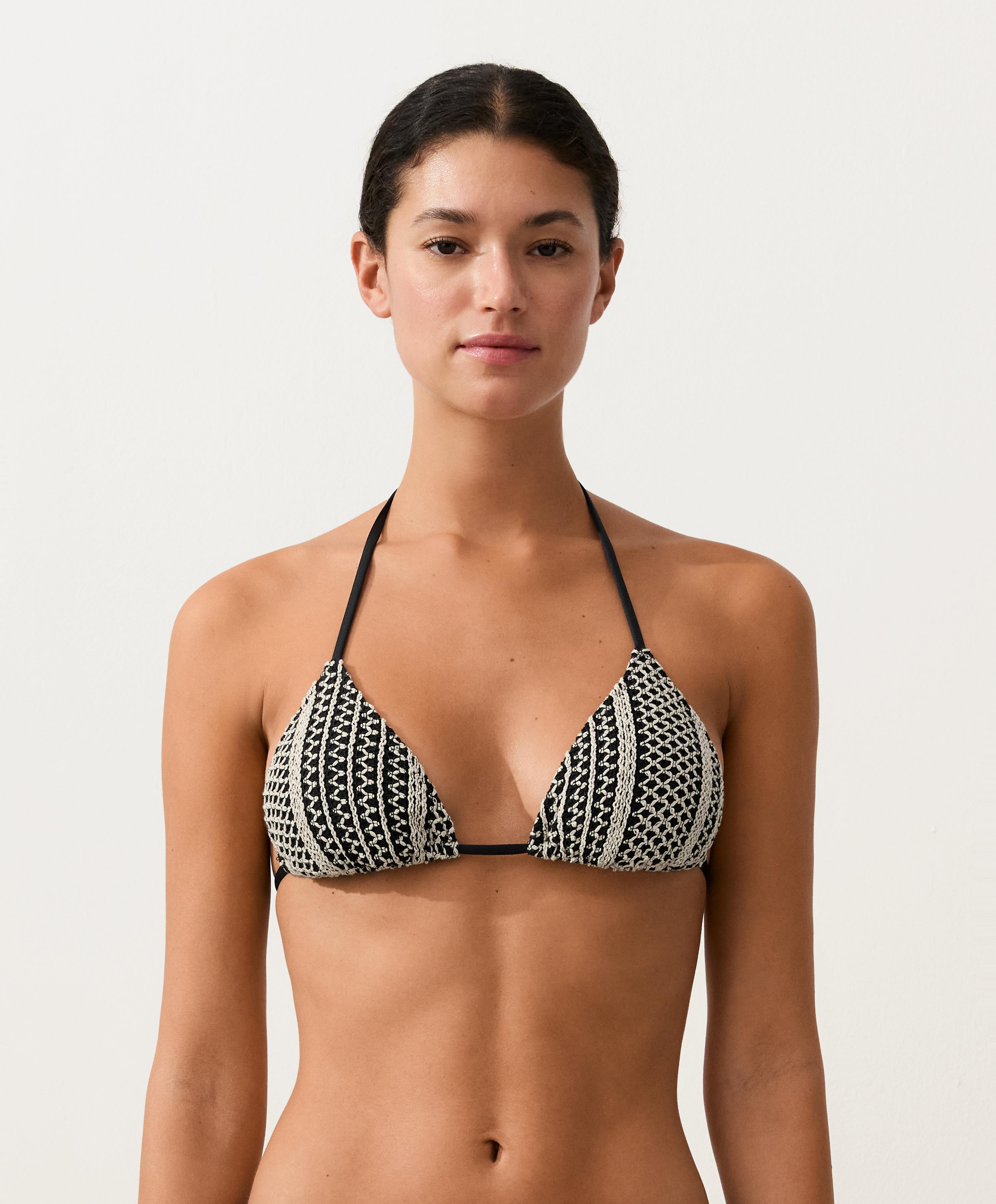 Crochet triangle bikini top — BLACK