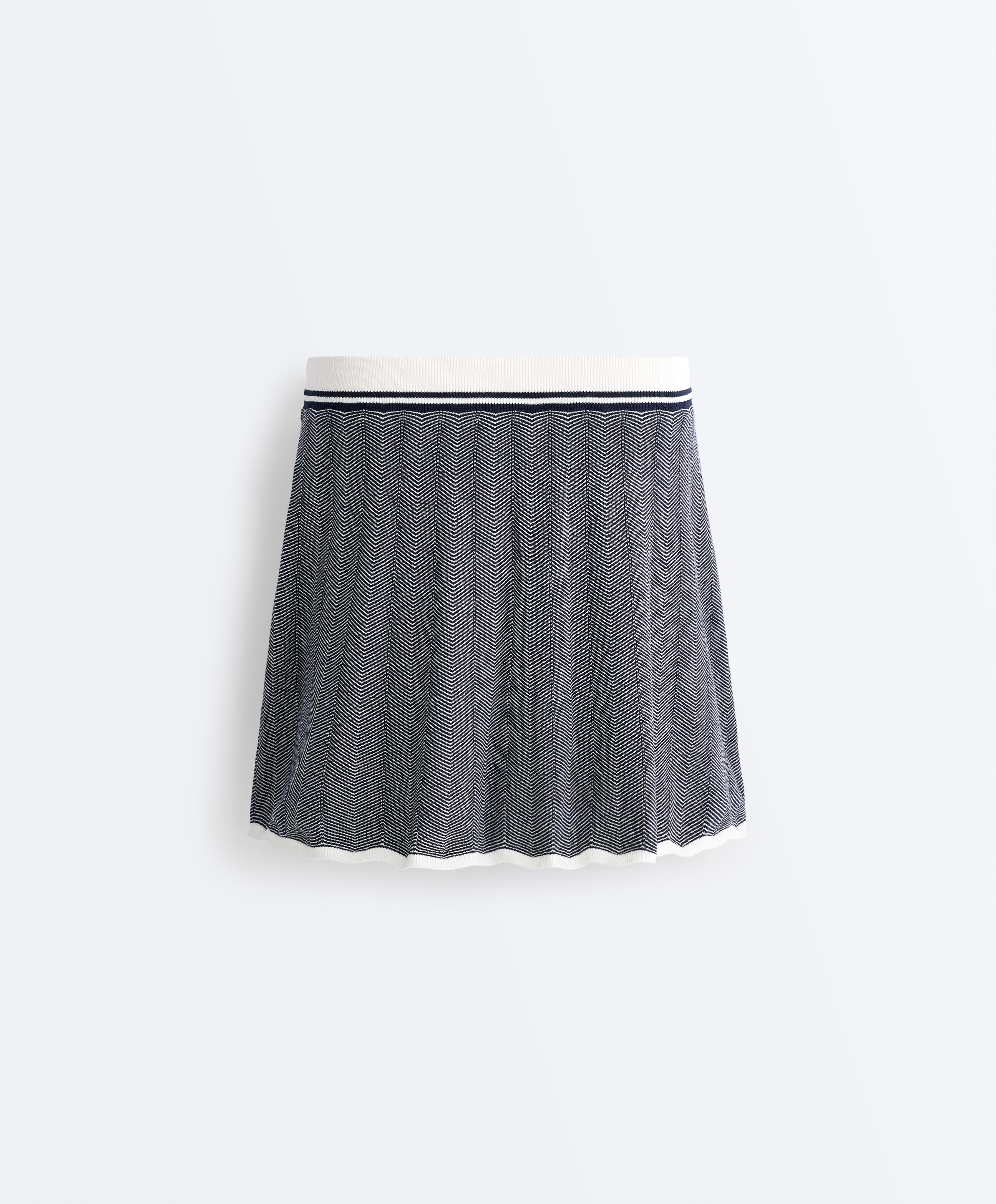 Herringbone knit high rise seamless skirt — NAVY BLUE