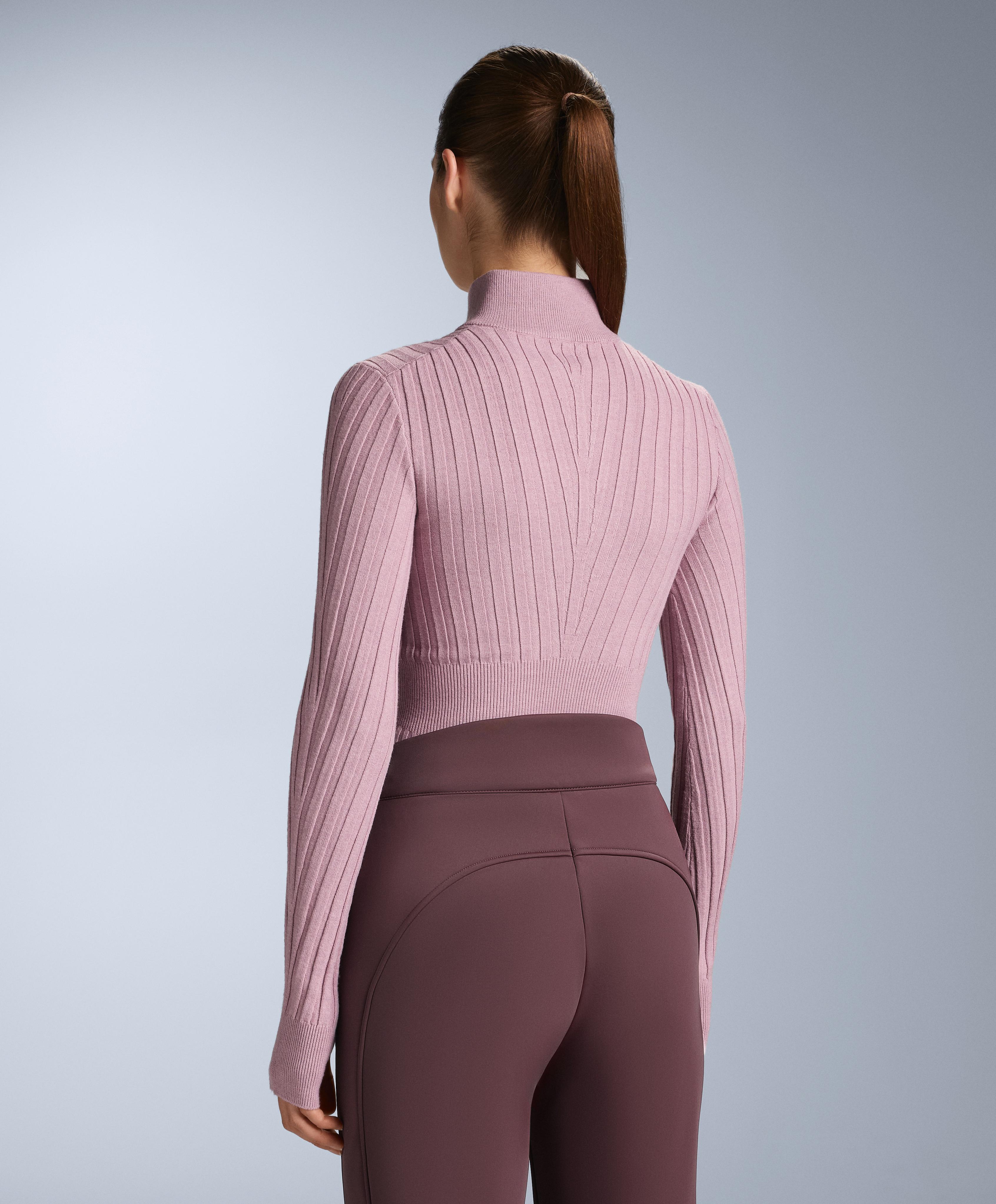 Thermal base layer rib knit T-shirt with peak — PINK-MAUVE